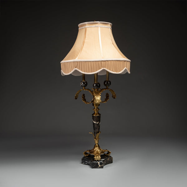 Vintage Black Marble and Gold Table Lamp with Classic Beige Shade