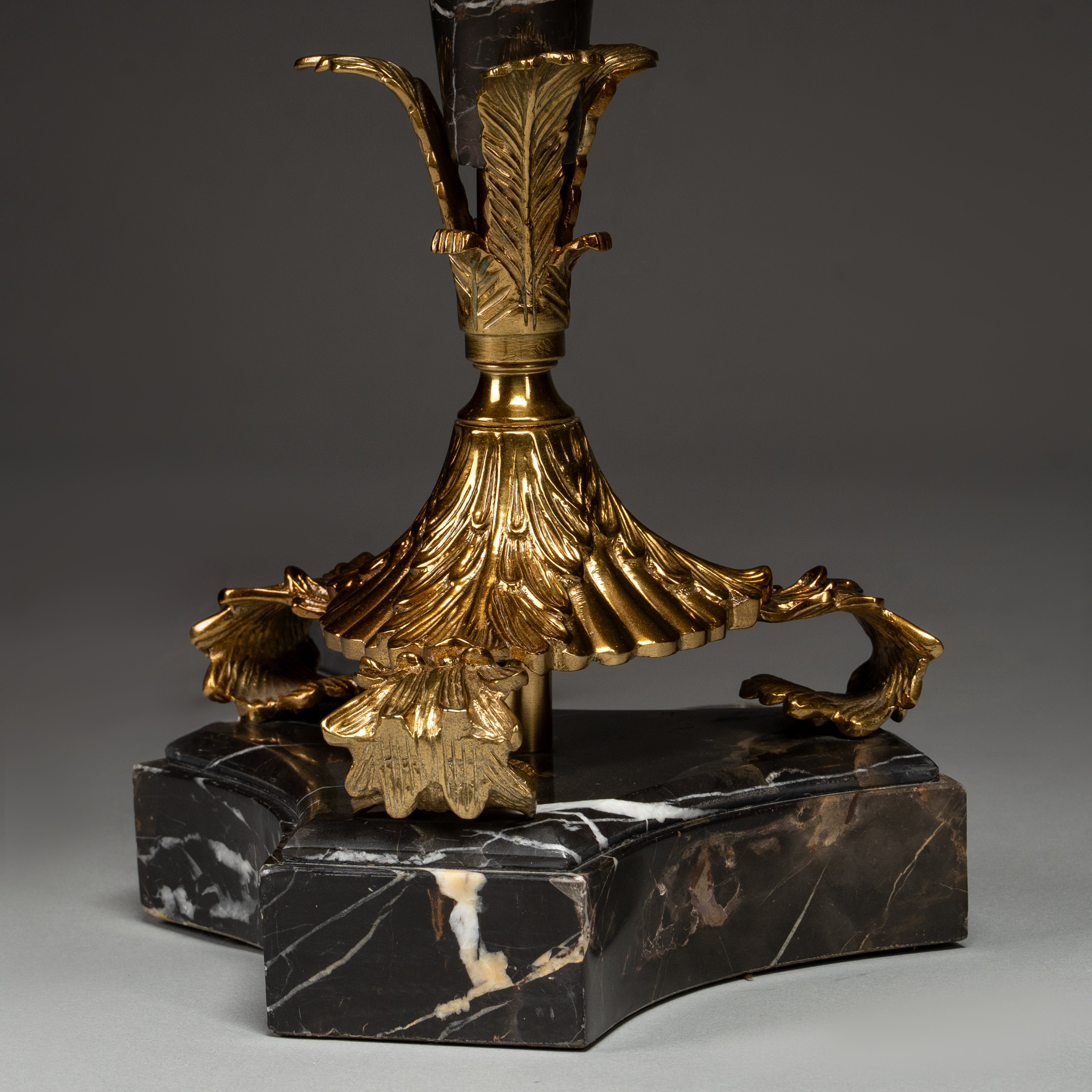 Vintage Black Marble and Gold Table Lamp with Classic Beige Shade