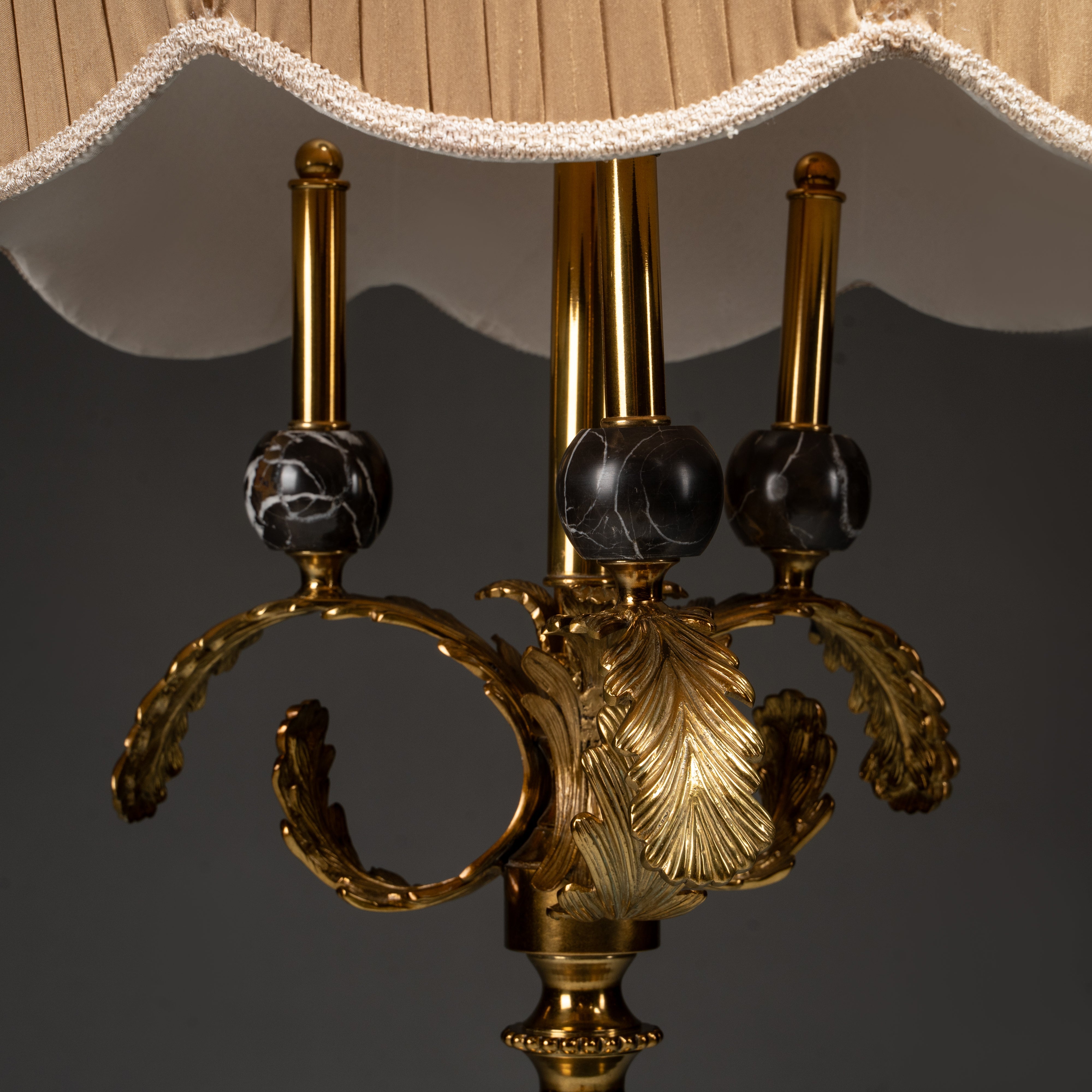 Vintage Black Marble and Gold Table Lamp with Classic Beige Shade