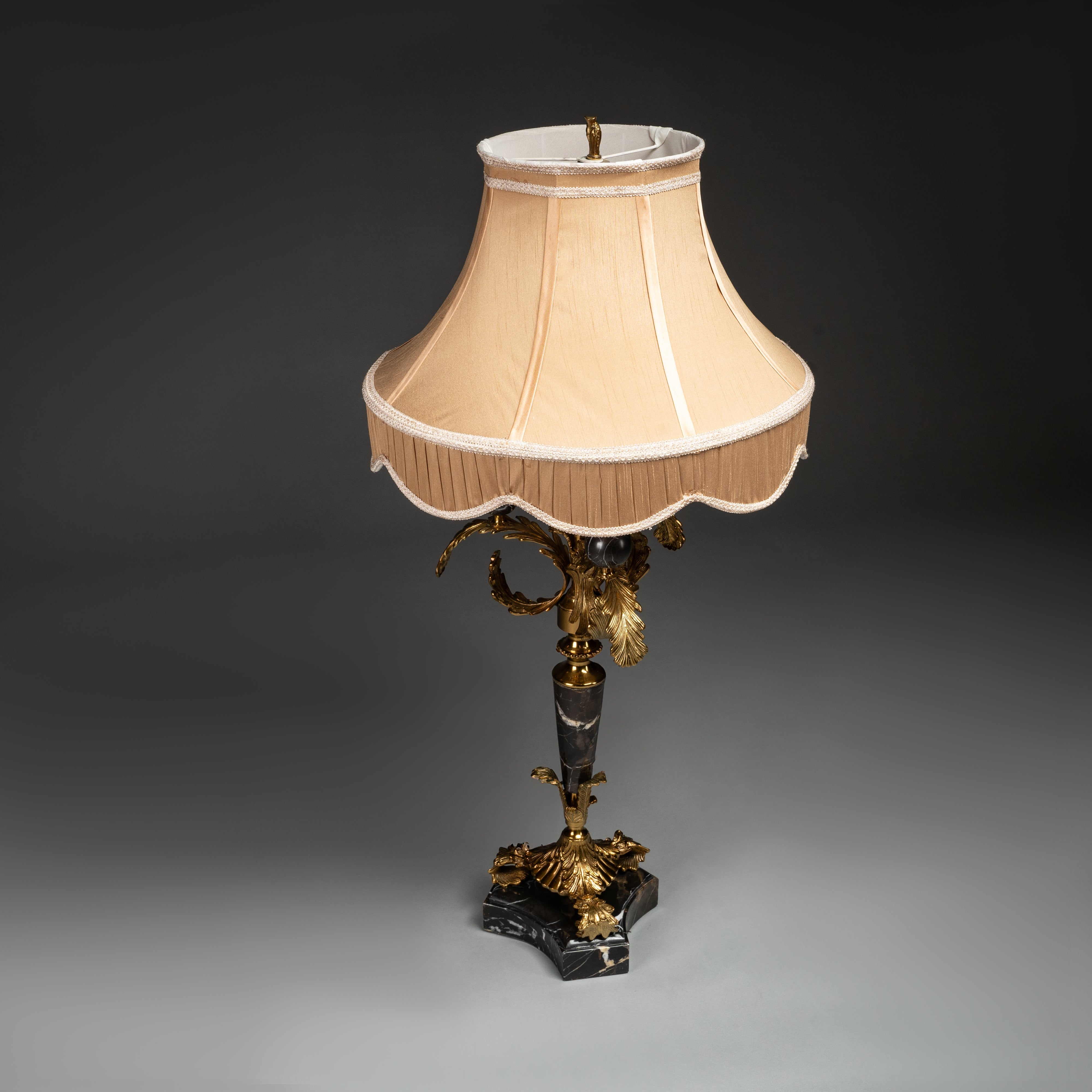 Vintage Black Marble and Gold Table Lamp with Classic Beige Shade