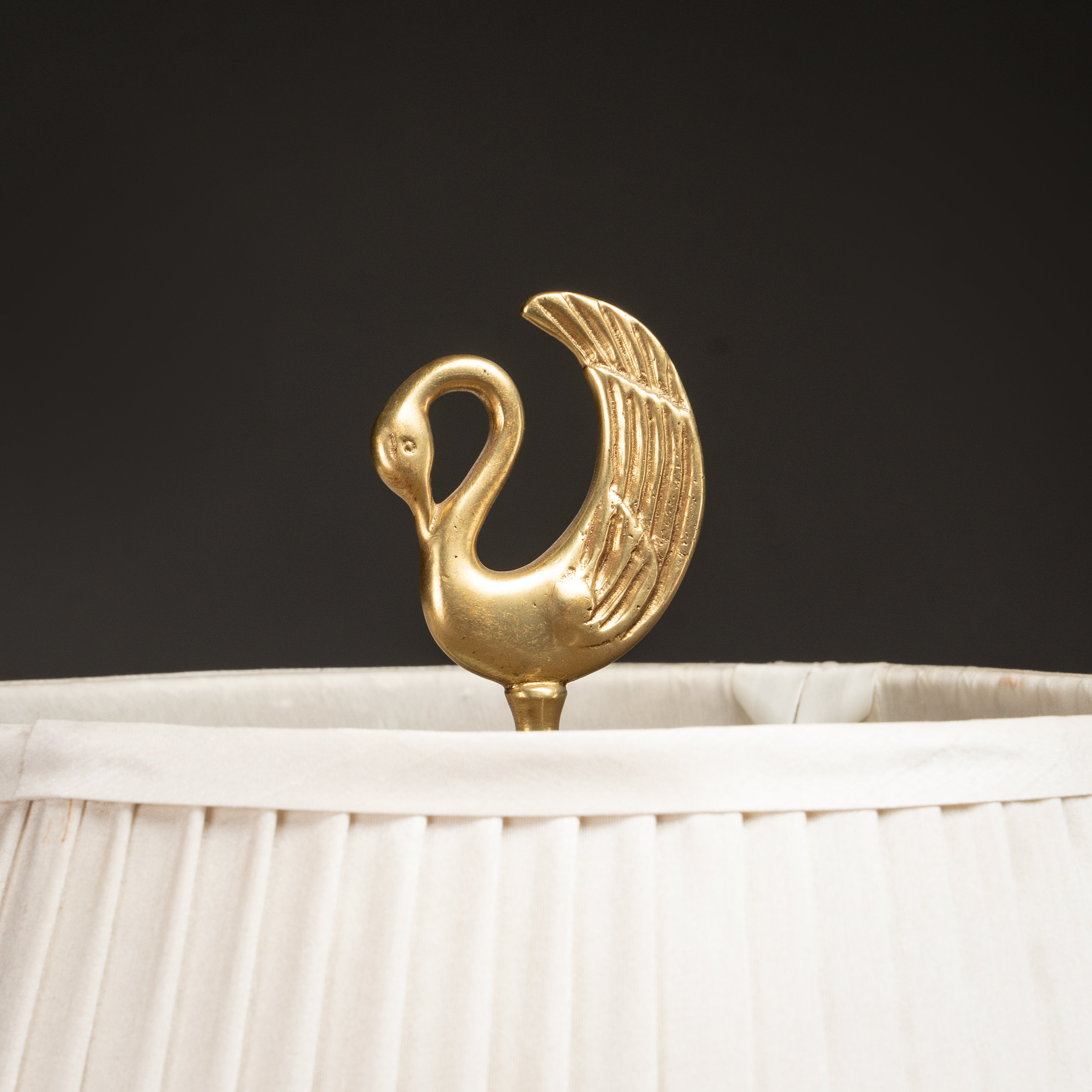 Black Marble and Gold Table Lamp with Pleated Shade and Swan Accents