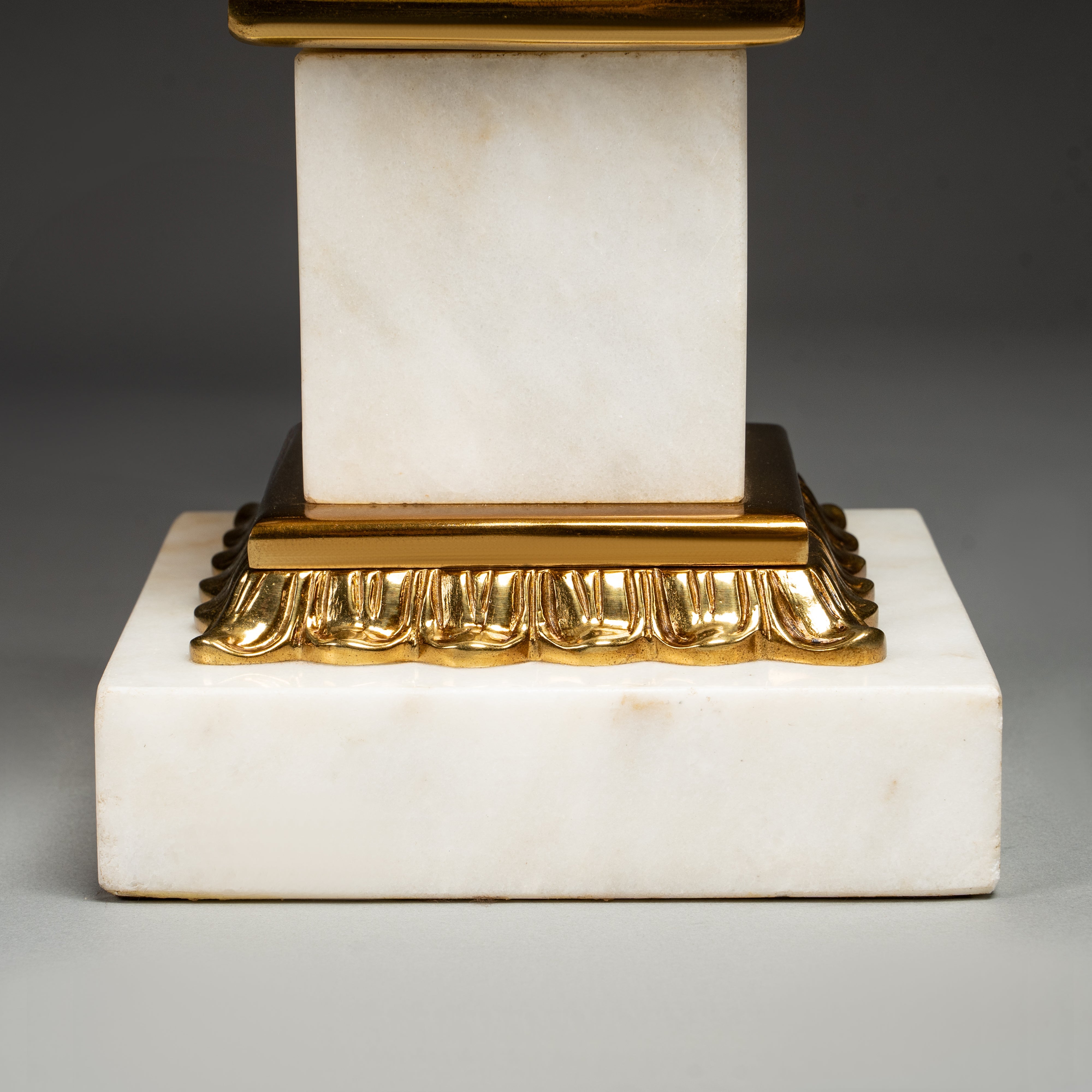 White Marble and Gold Table Lamp with Swan Detail and Pleated Shade