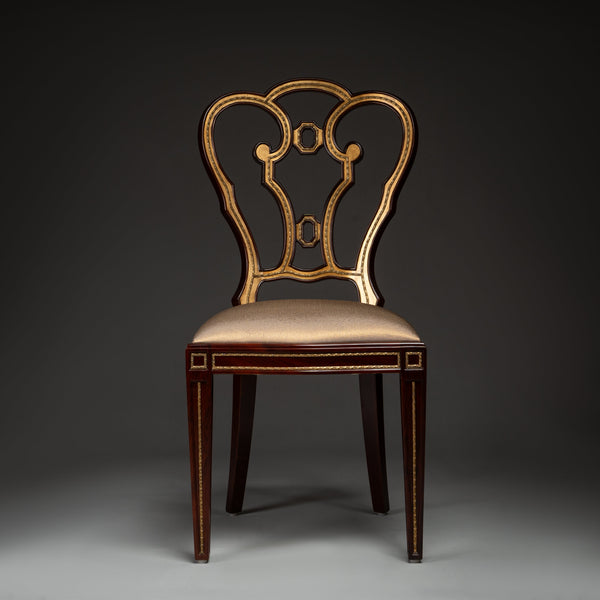 Elegant Mahogany Side Chair with High-Quality Brass Detailing and Upholstered Seat