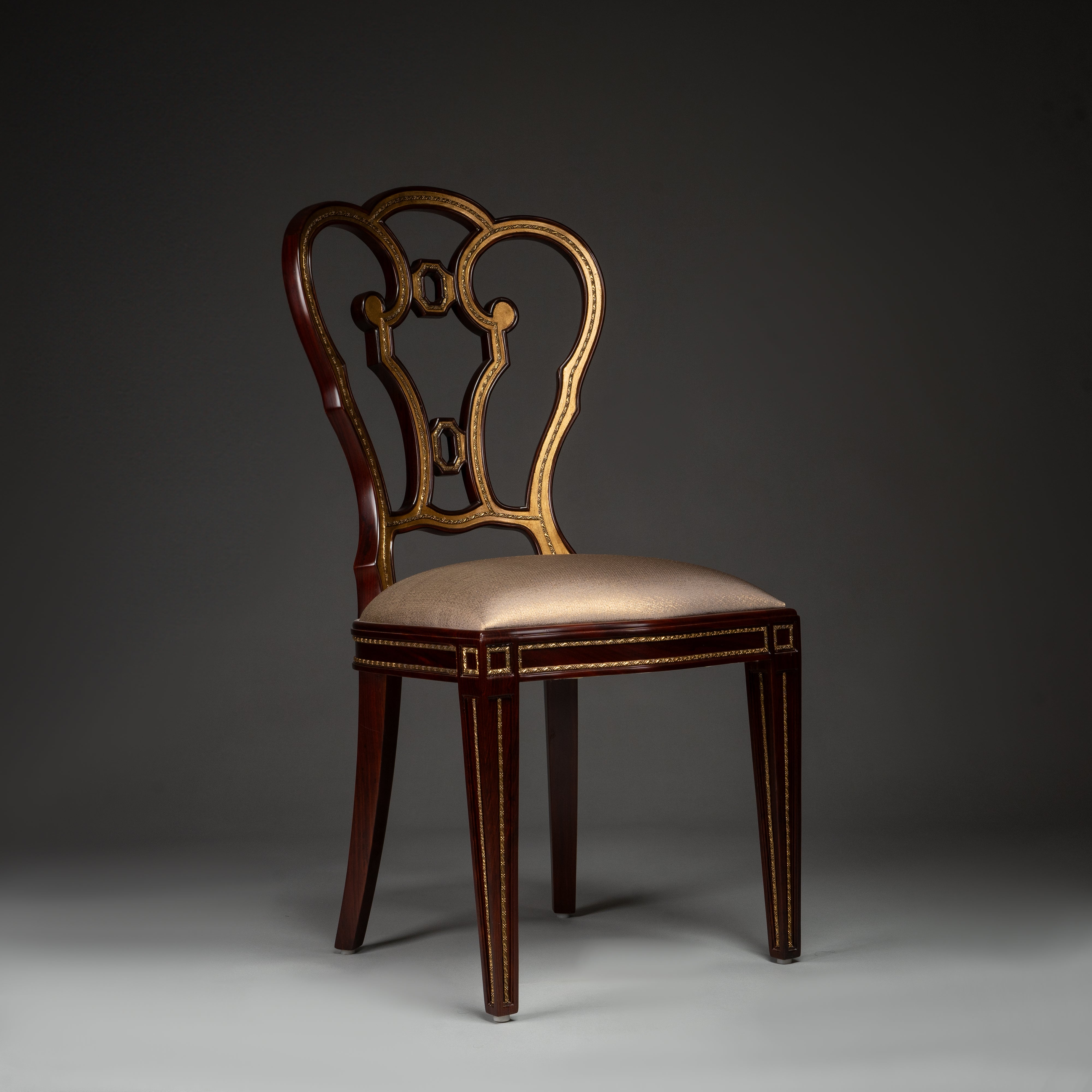 Elegant Mahogany Side Chair with High-Quality Brass Detailing and Upholstered Seat