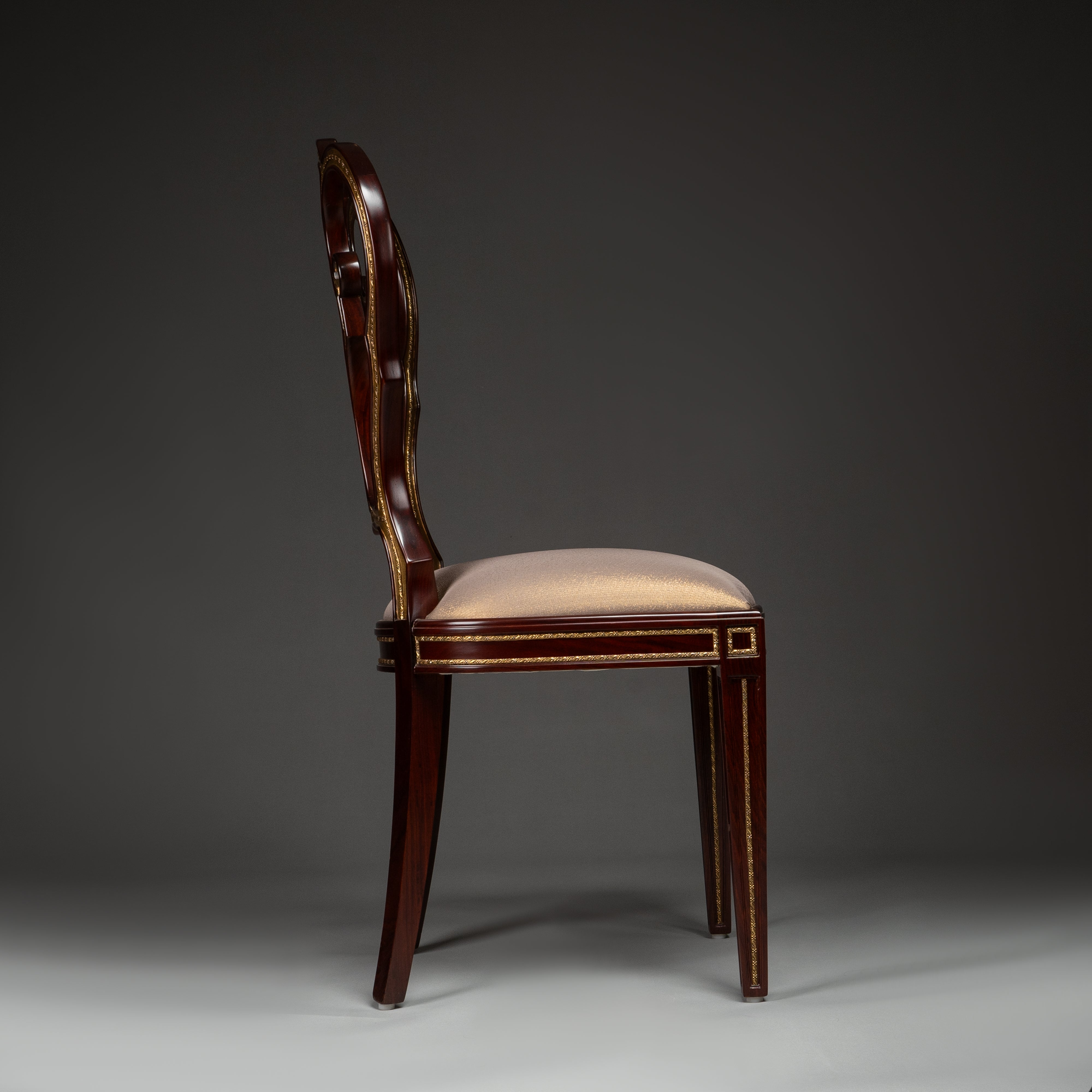 Elegant Mahogany Side Chair with High-Quality Brass Detailing and Upholstered Seat