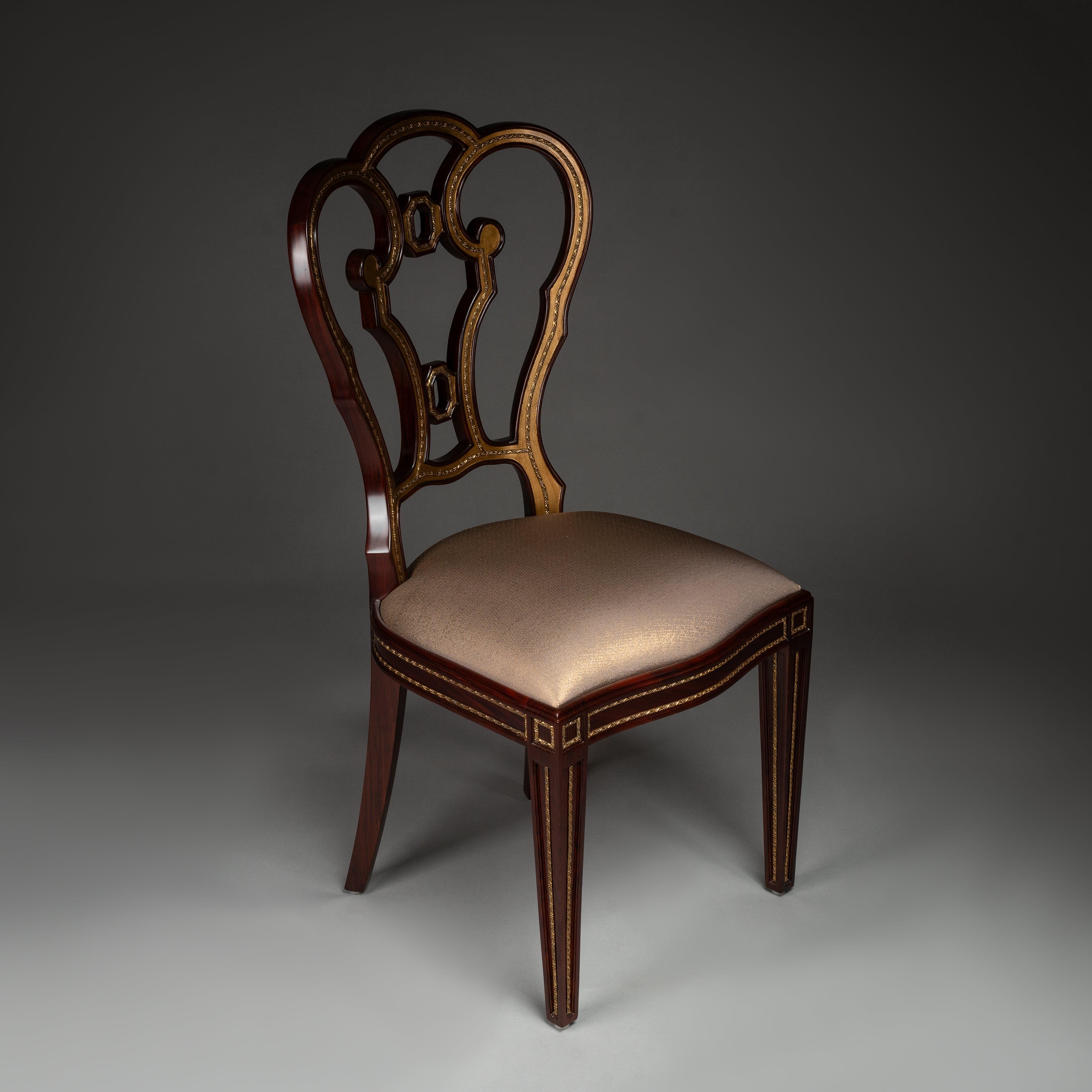 Elegant Mahogany Side Chair with High-Quality Brass Detailing and Upholstered Seat