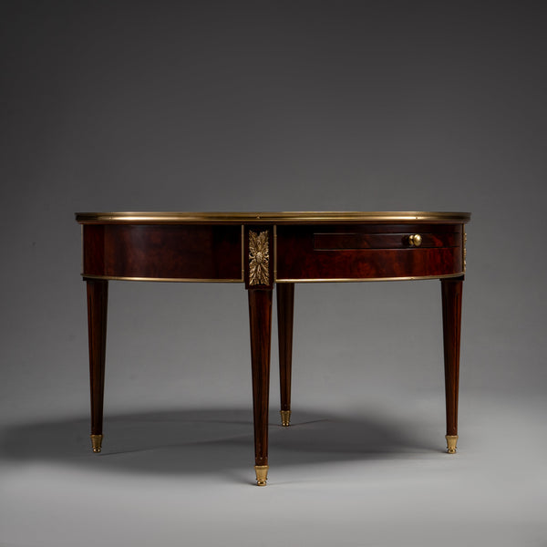 Empire Style Circular Mahogany Table with Brass Trim and Hidden Drawer