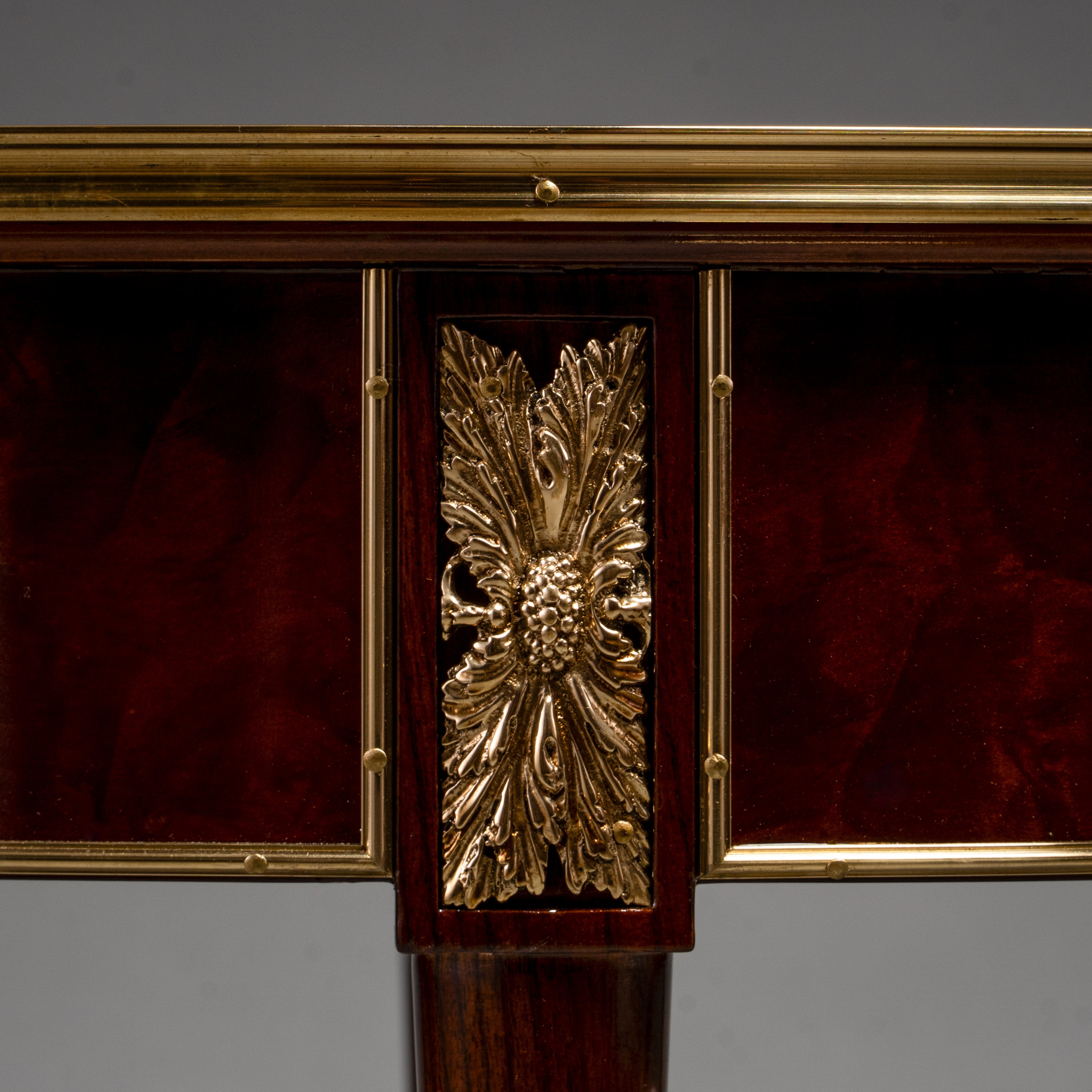 Empire Style Circular Mahogany Table with Brass Trim and Hidden Drawer