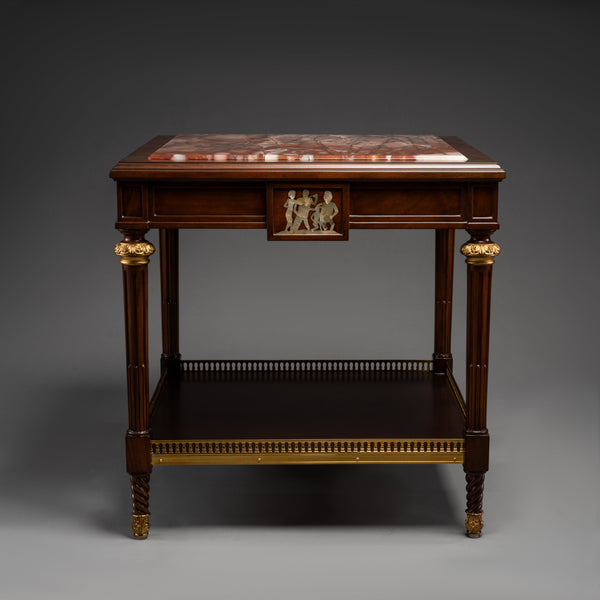 Neoclassical Square Side Table with Marble Top and Gilt Brass Accents