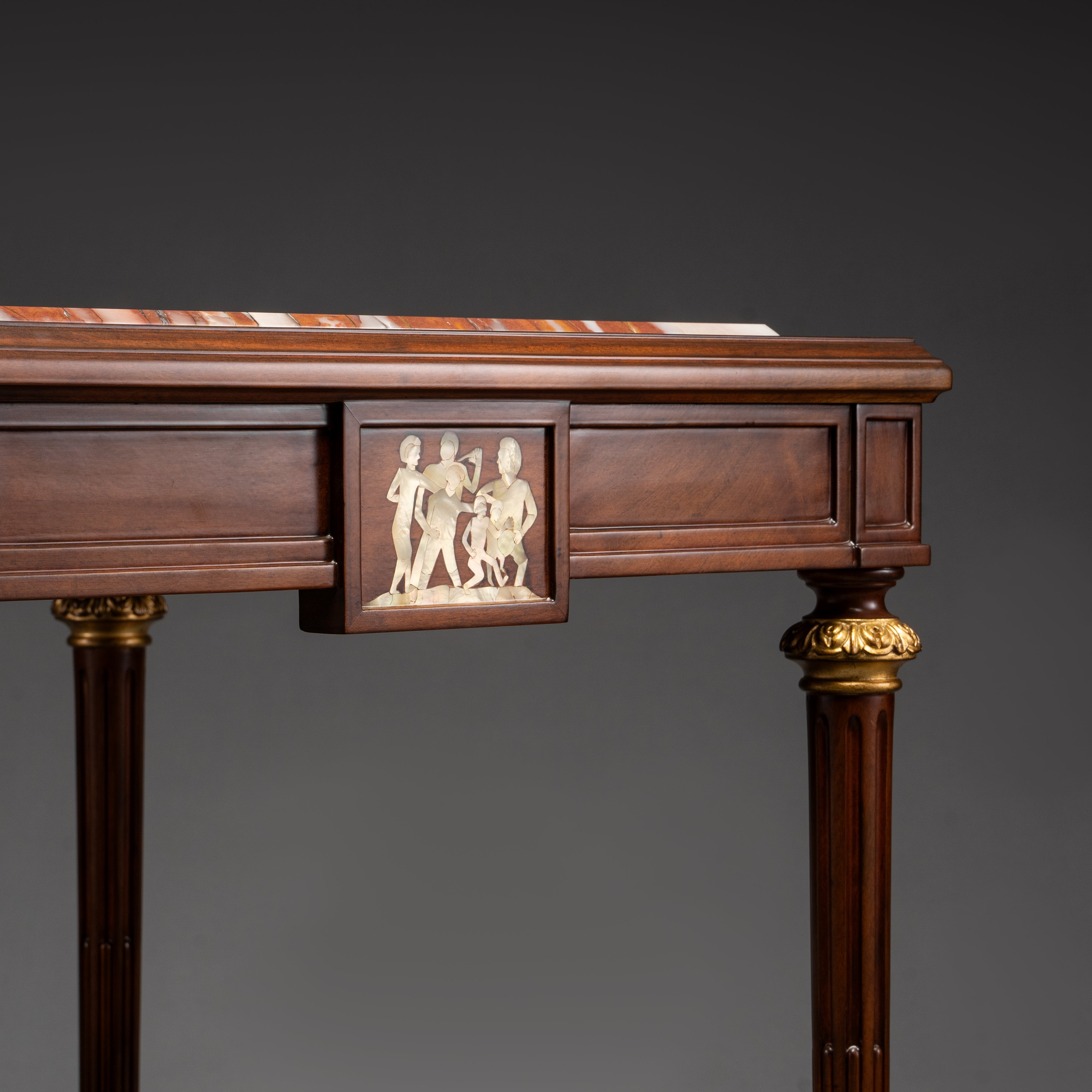 Neoclassical Square Side Table with Marble Top and Gilt Brass Accents