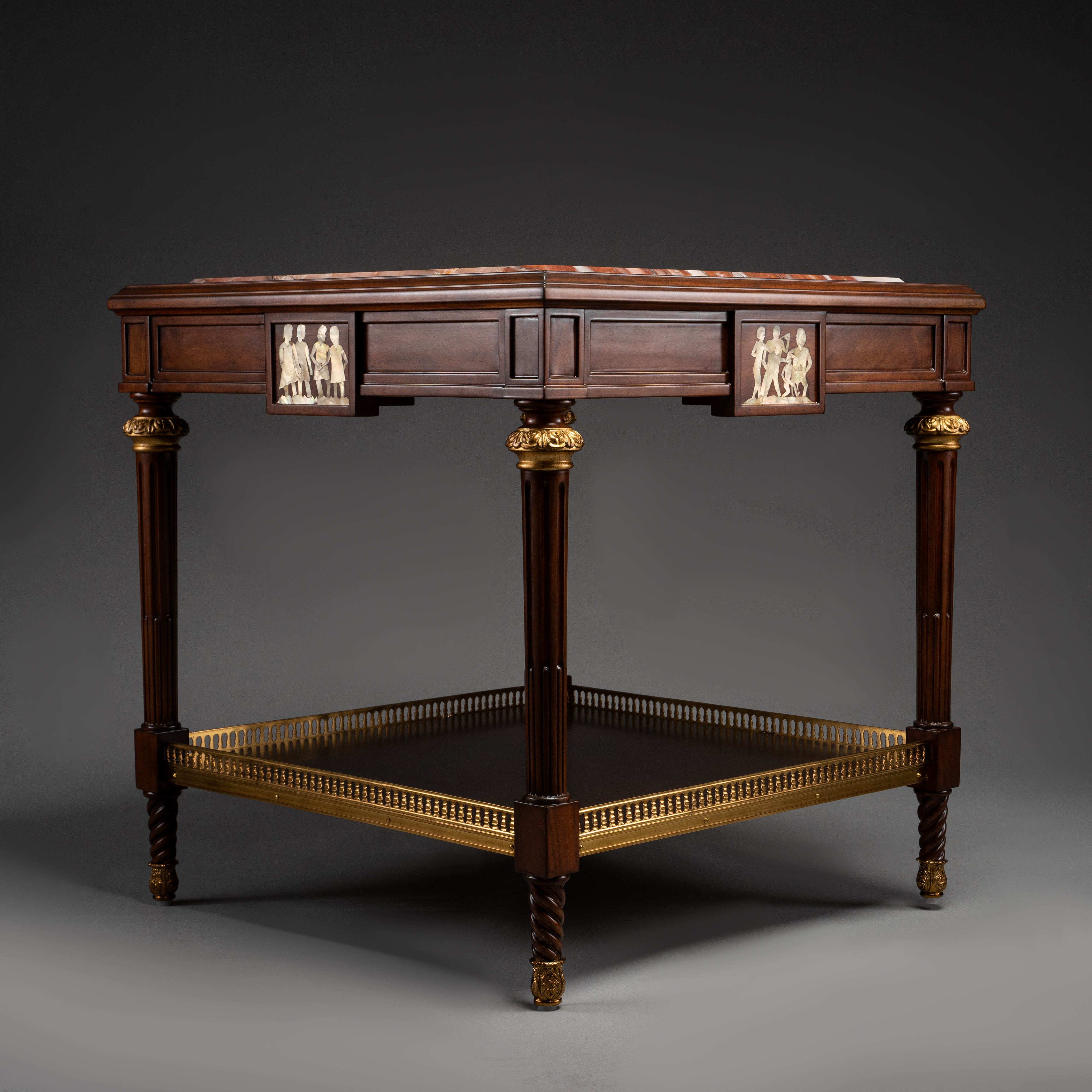 Neoclassical Square Side Table with Marble Top and Gilt Brass Accents