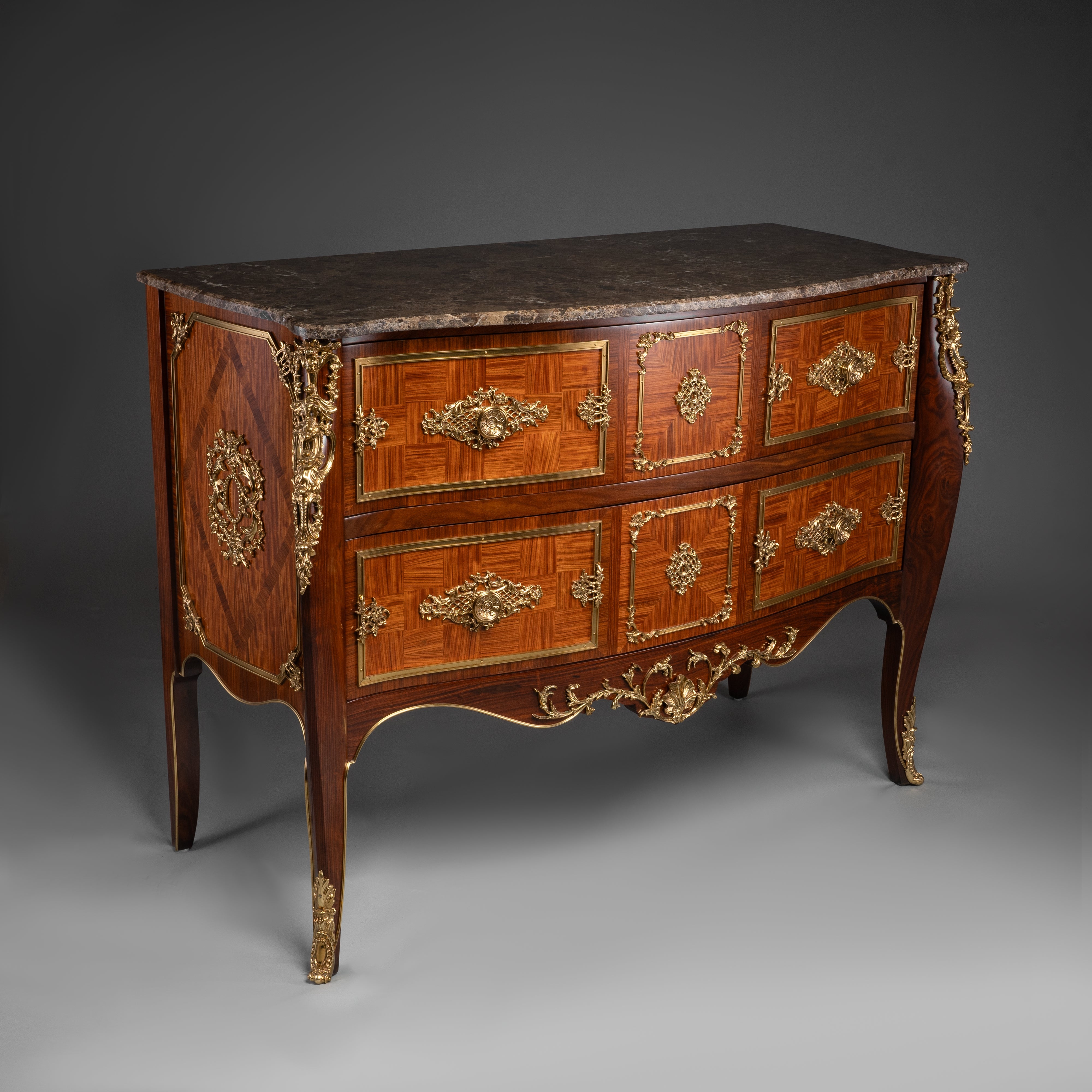 Louis XV Style Commode with Marble Top and Ornate Brass Detailing