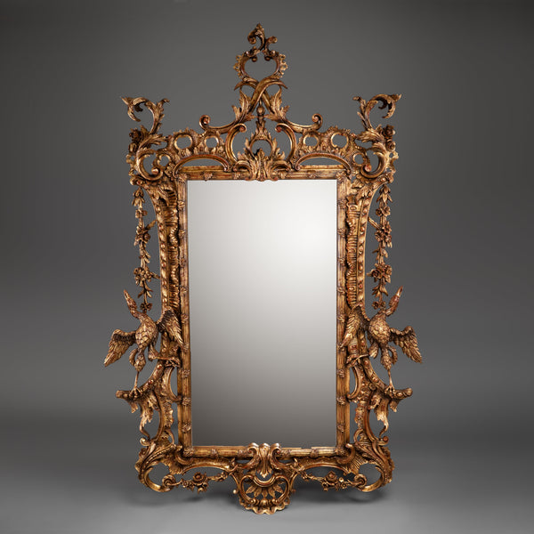 Exquisite Rococo-Style Giltwood Mirror with Detailed Bird Motifs