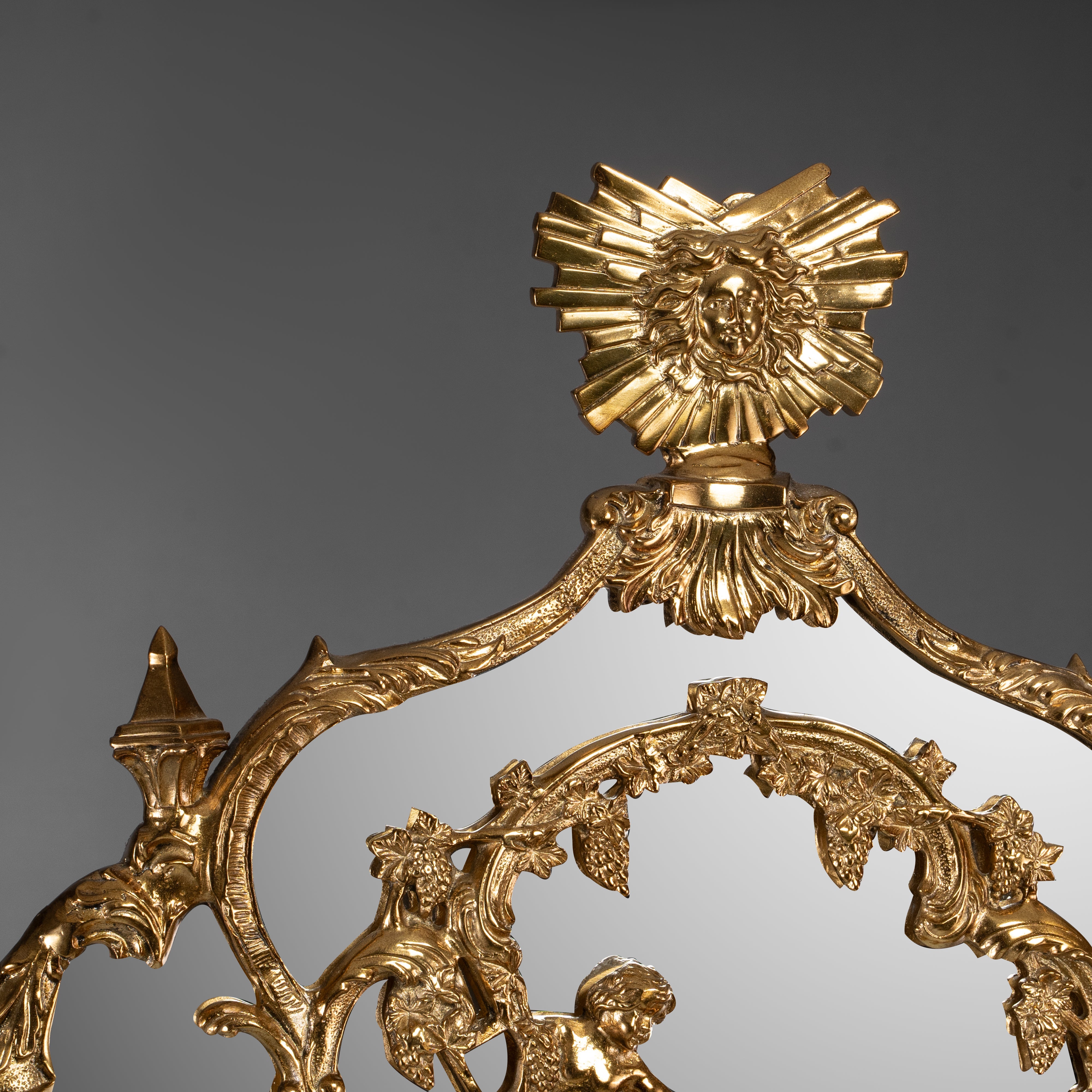 Highly Detailed Rococo-Style Full-Length Mirror in Brass