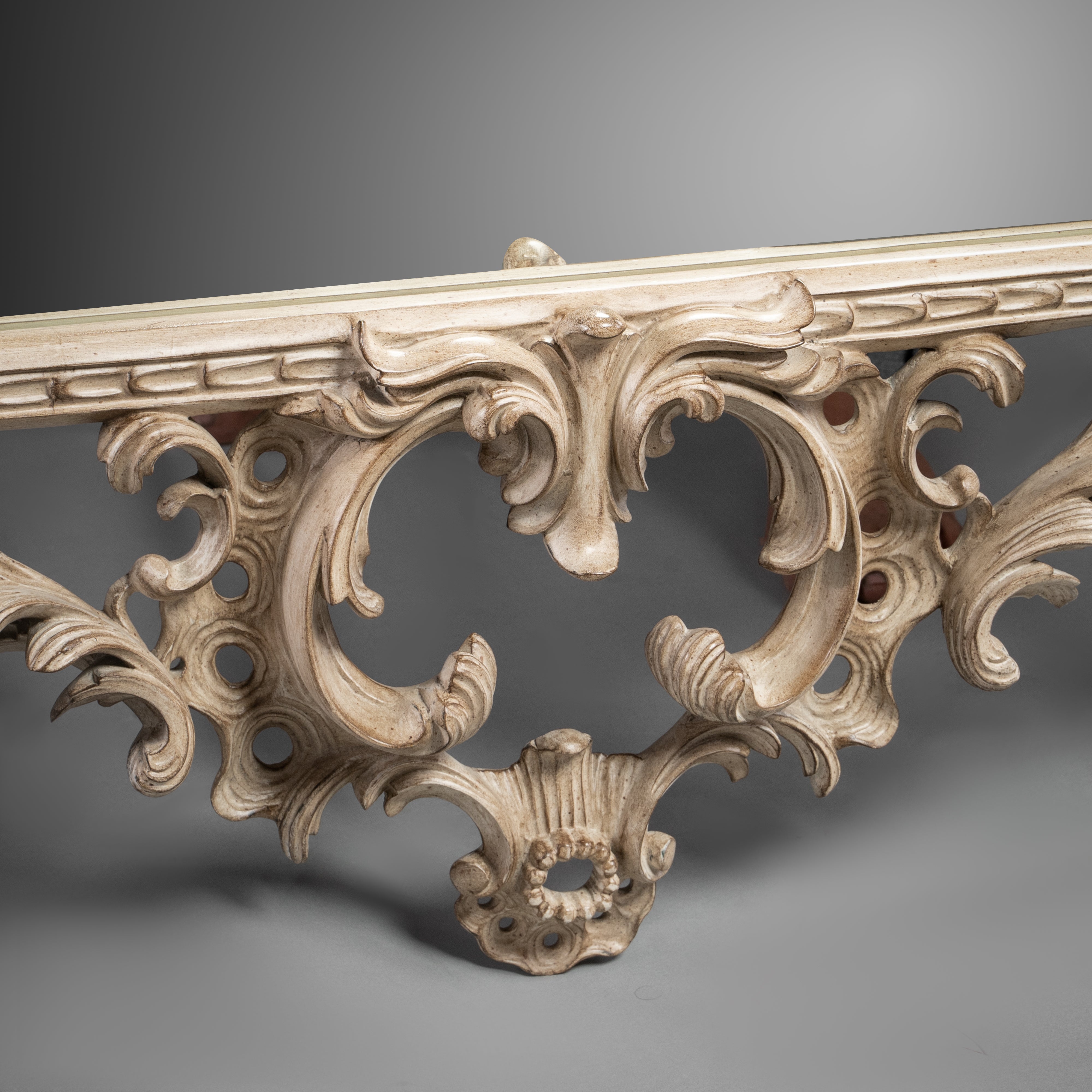 Ornate Carved Ivory-Tone Mirror with Bird and Foliage Motifs