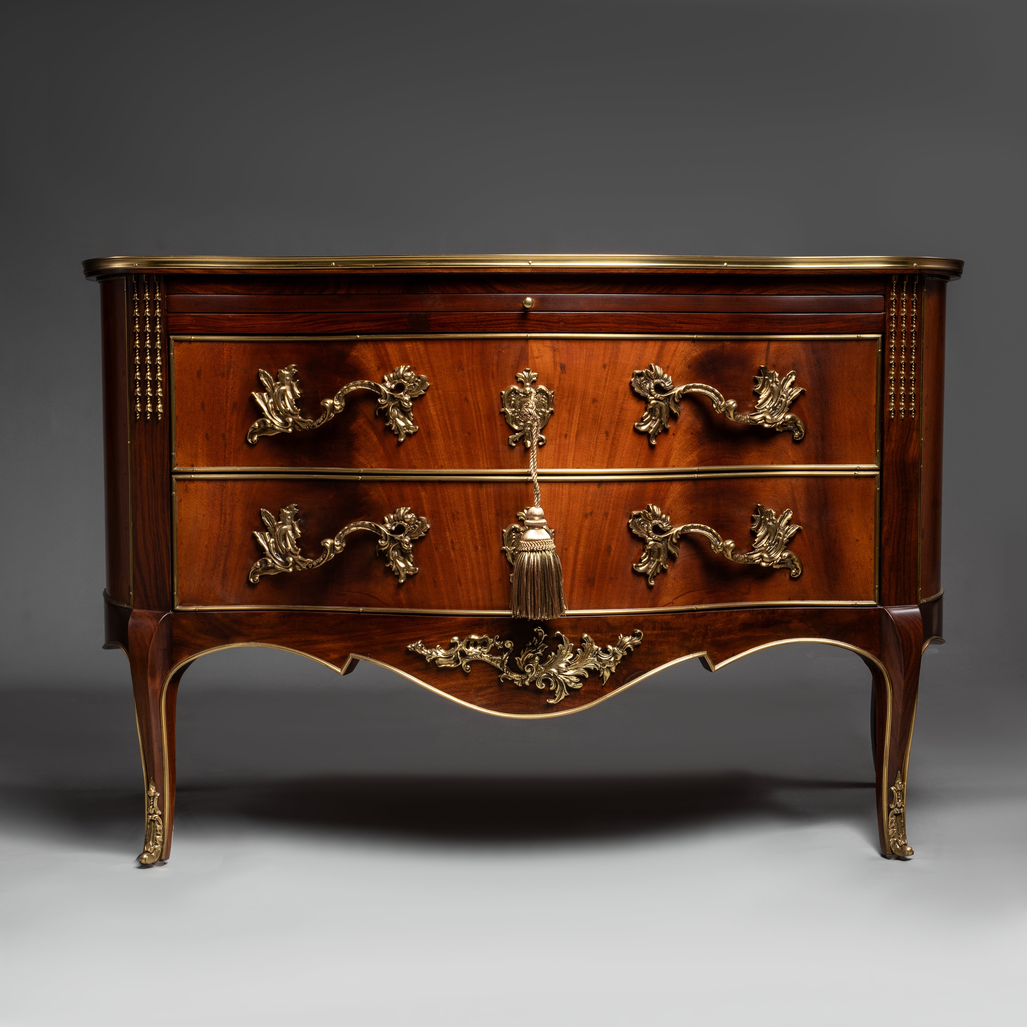 Louis XV Style Mahogany Bedside Table with Brass Ornaments and Serpentine Front
