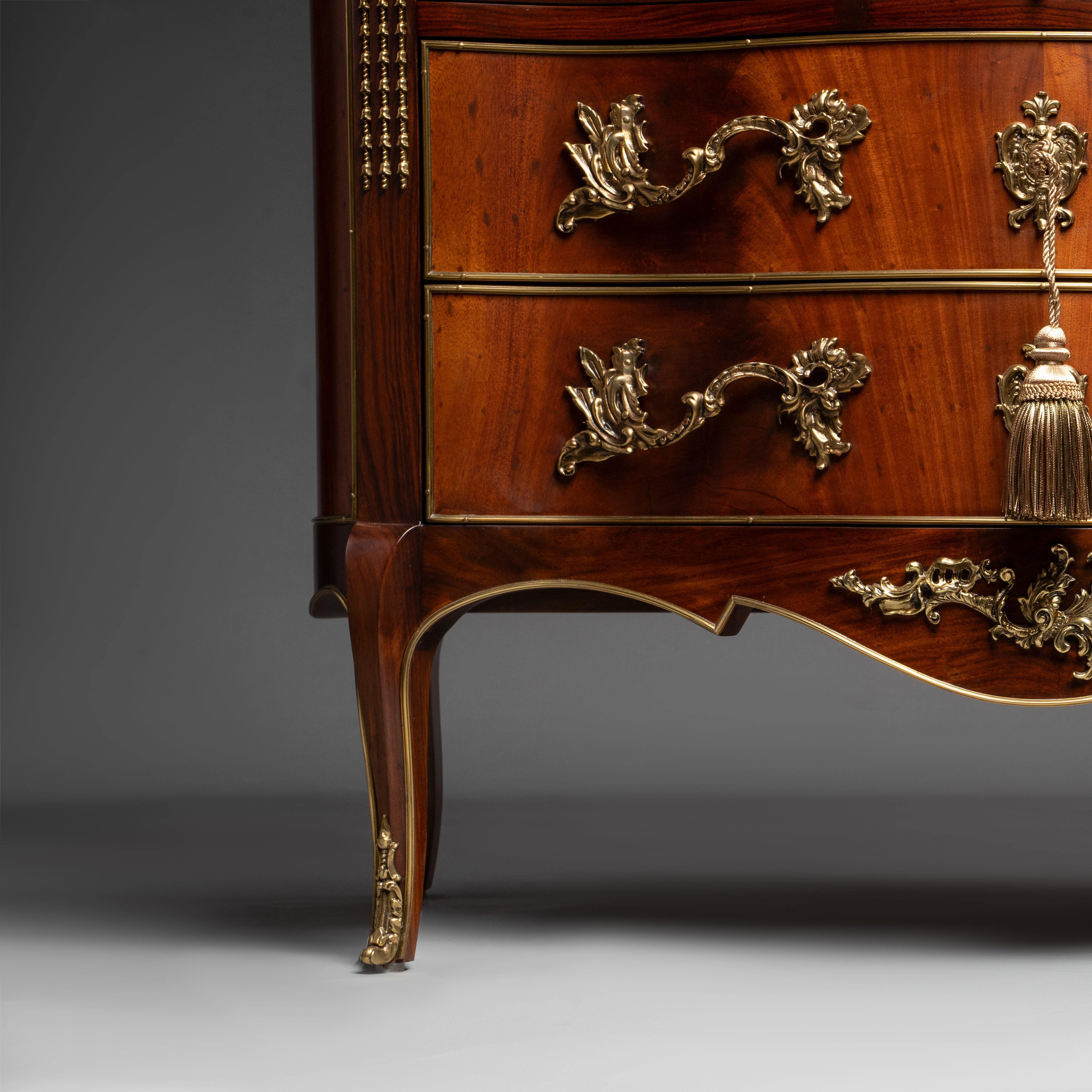 Louis XV Style Mahogany Bedside Table with Brass Ornaments and Serpentine Front
