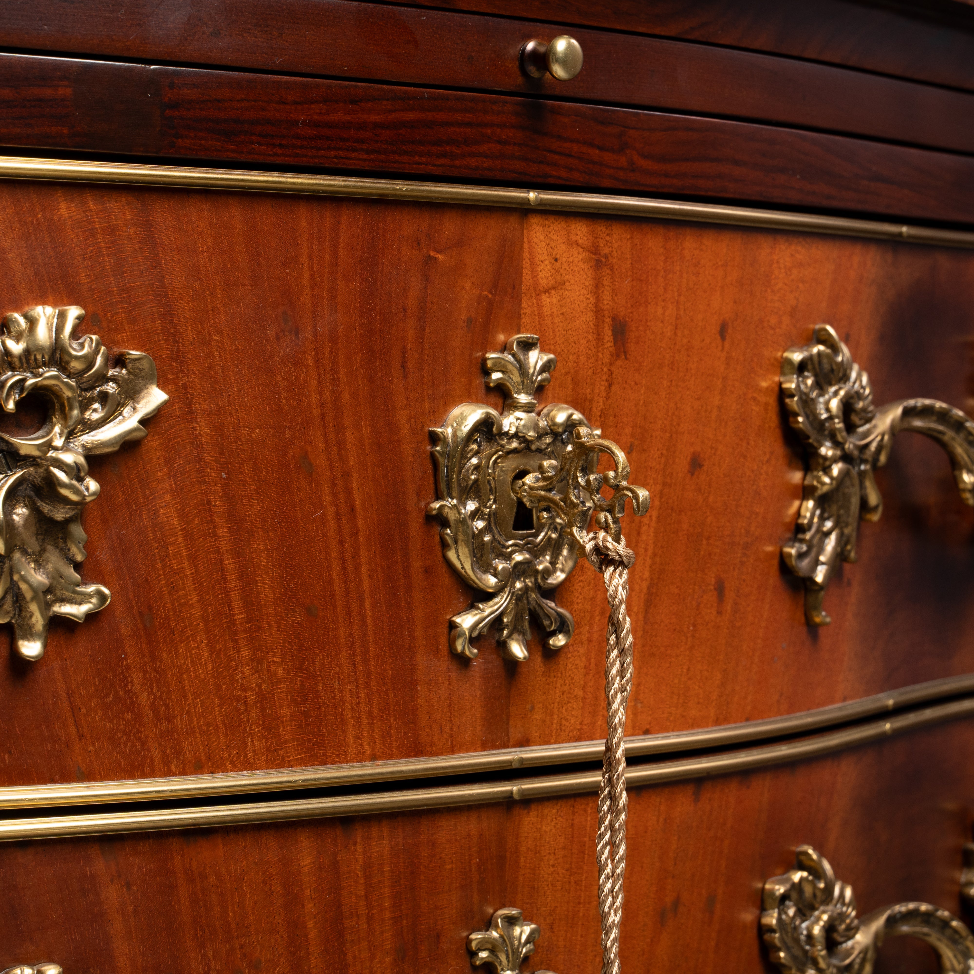 Louis XV Style Mahogany Bedside Table with Brass Ornaments and Serpentine Front