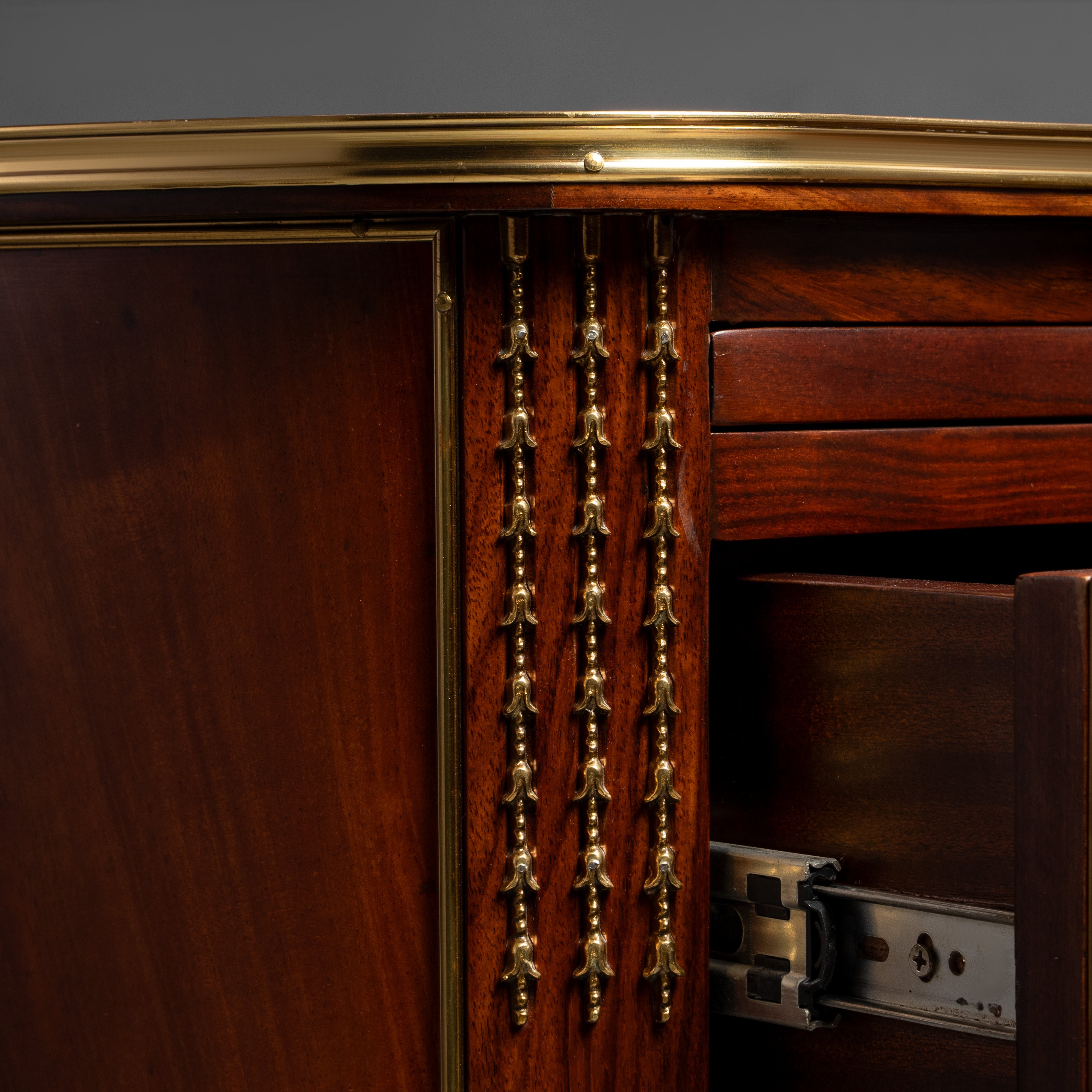Louis XV Style Mahogany Bedside Table with Brass Ornaments and Serpentine Front