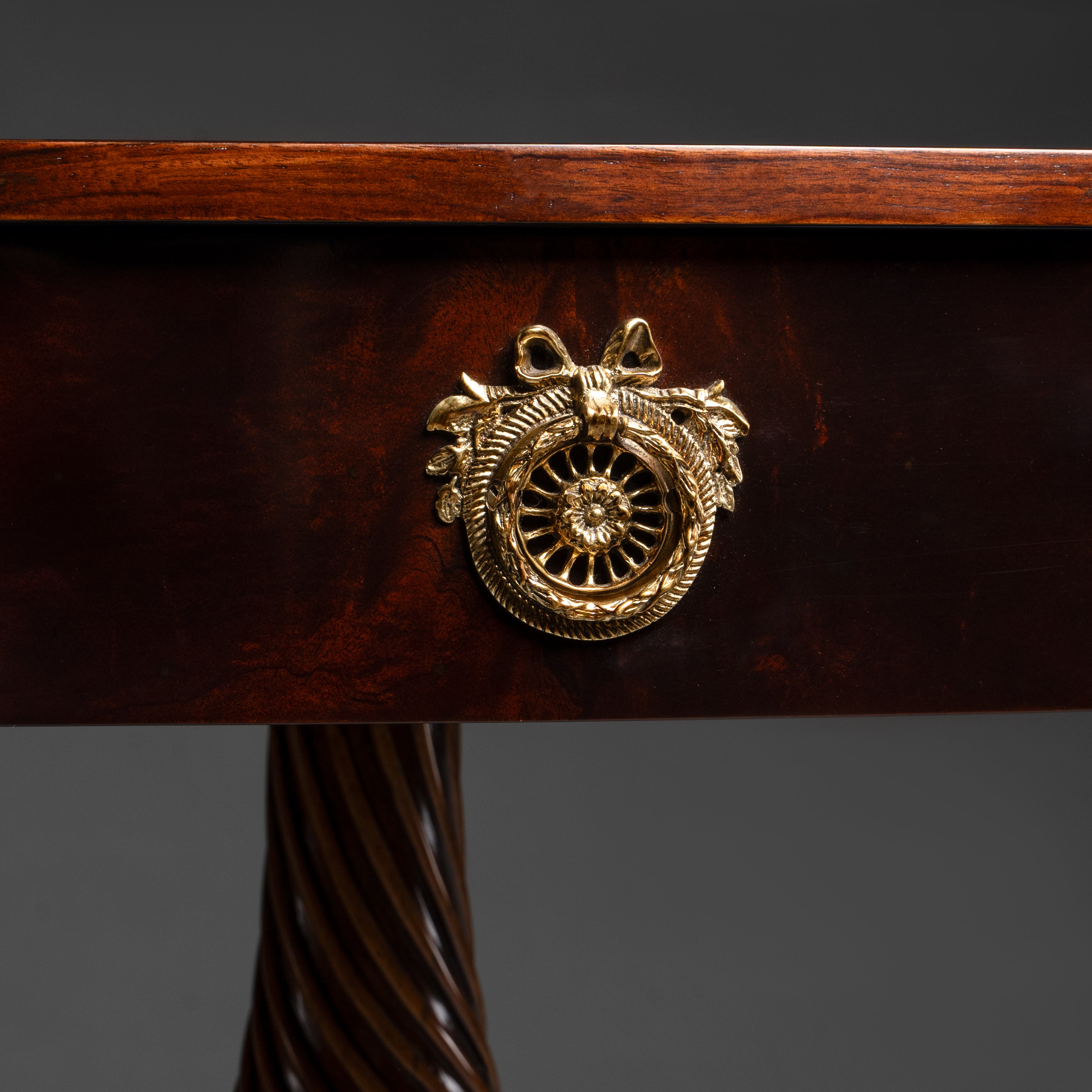 Regency Style Oval Center Table with Carved Pedestal and Brass Ornaments