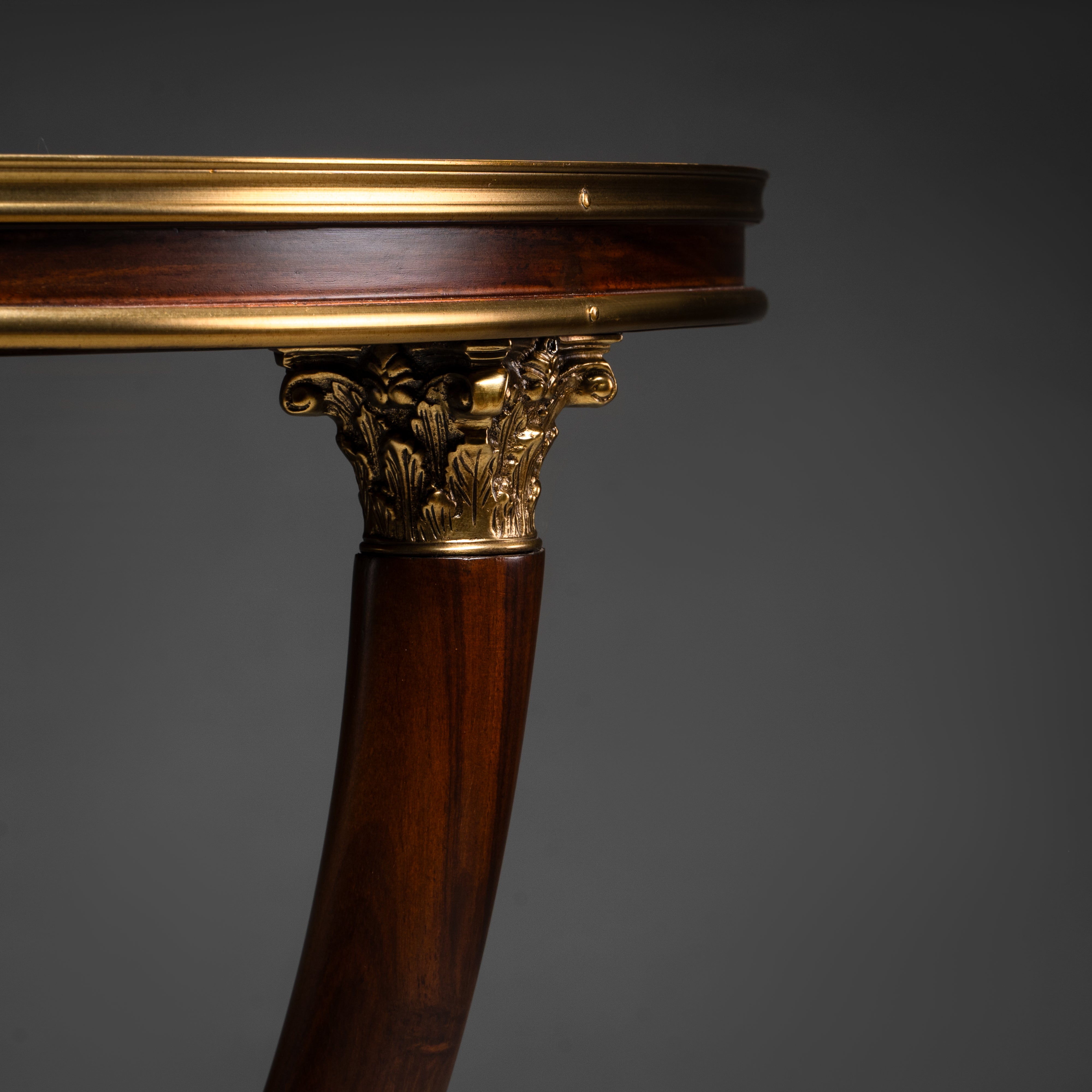 Round Empire Style Center Table with Brass Accents and Mahogany Veneer