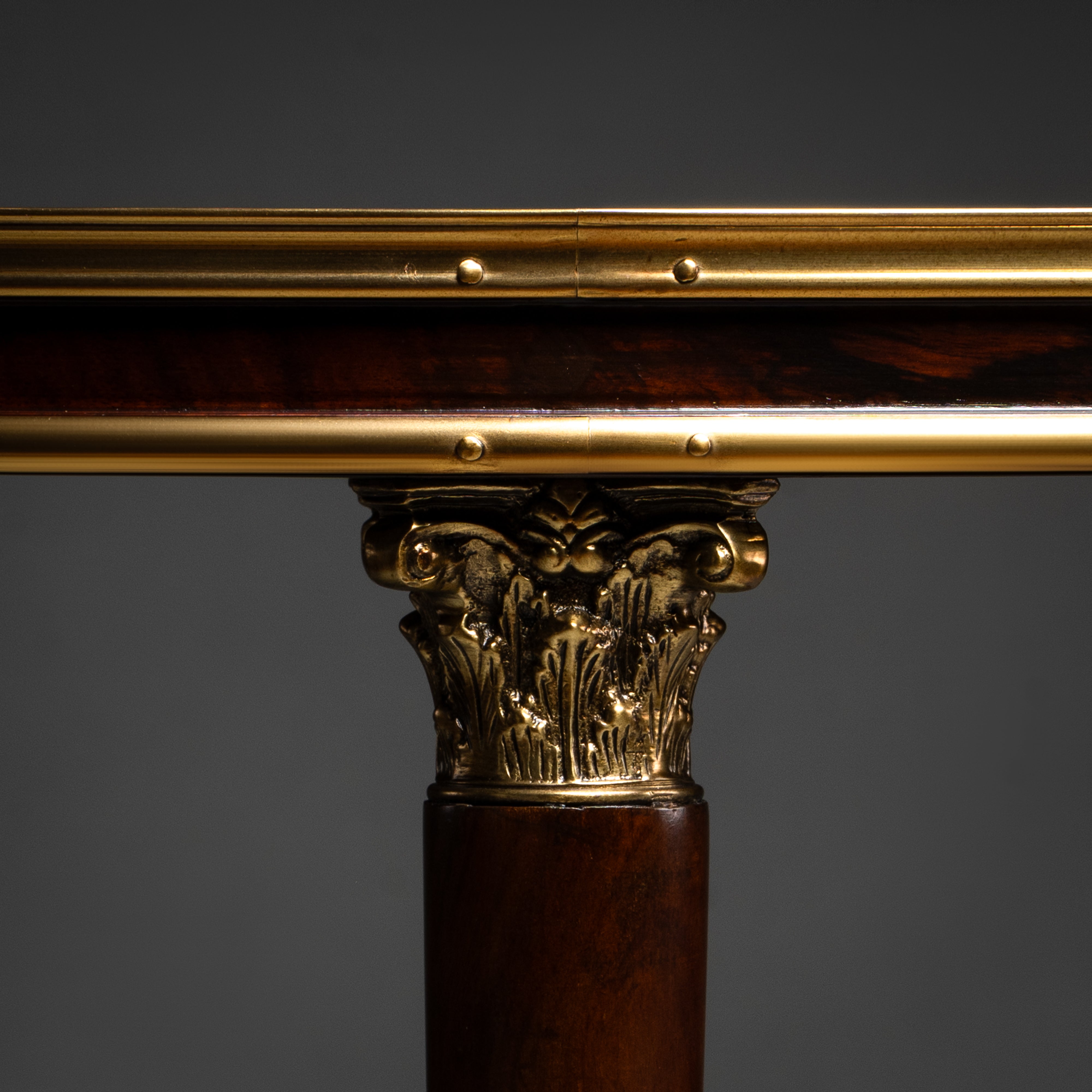 Round Empire Style Center Table with Brass Accents and Mahogany Veneer