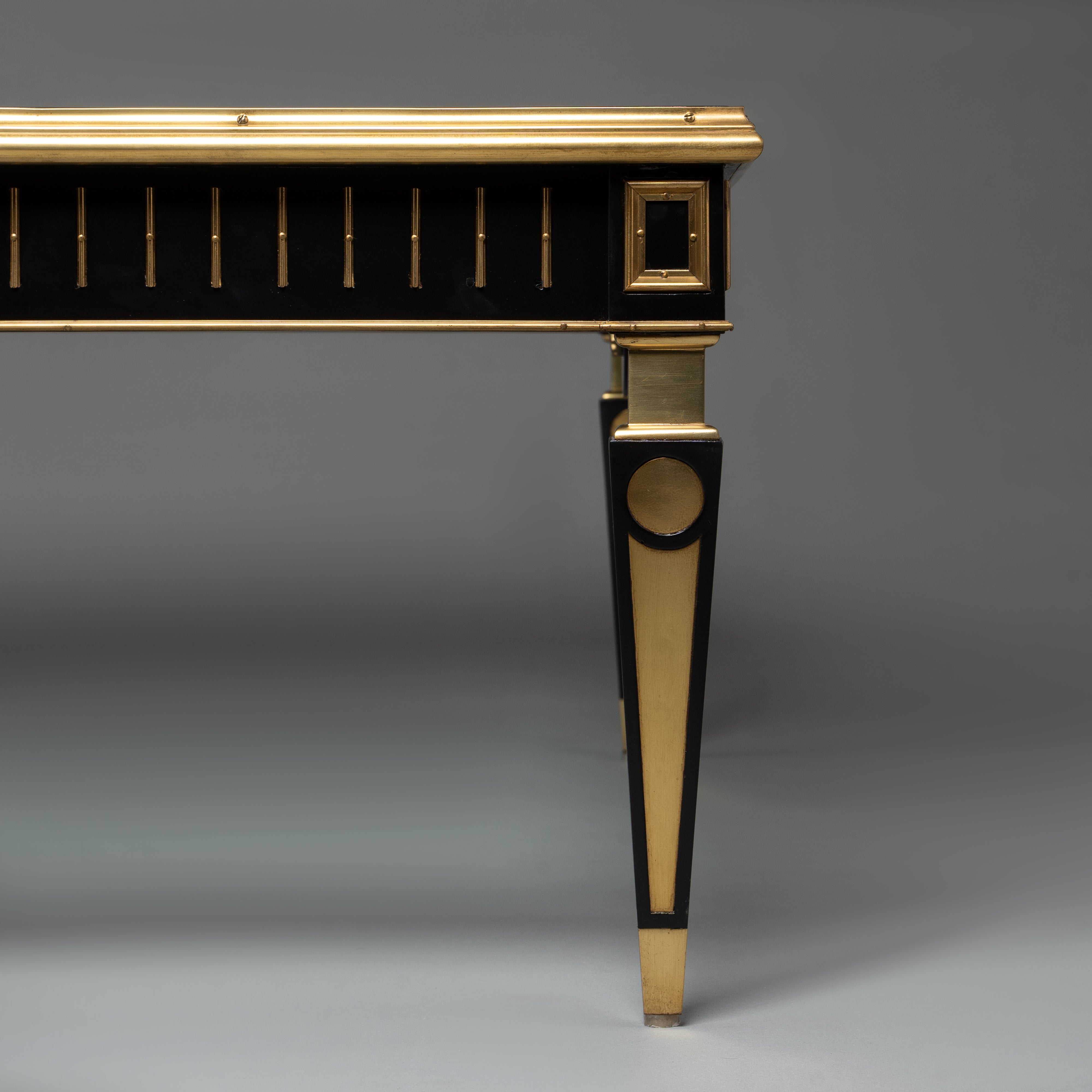 Art Deco Style Square Coffee Table with Glass Top and Brass Detailing