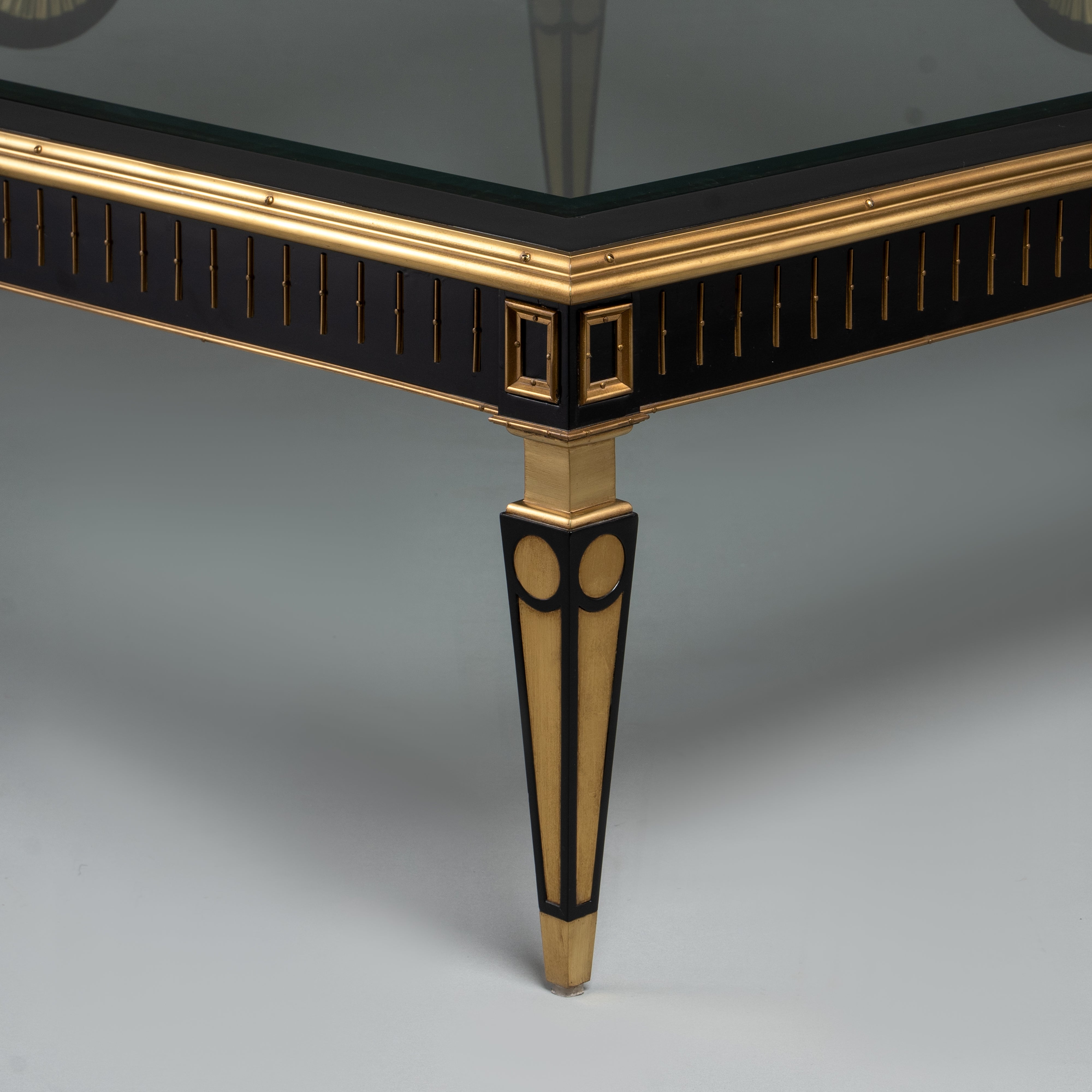 Art Deco Style Square Coffee Table with Glass Top and Brass Detailing