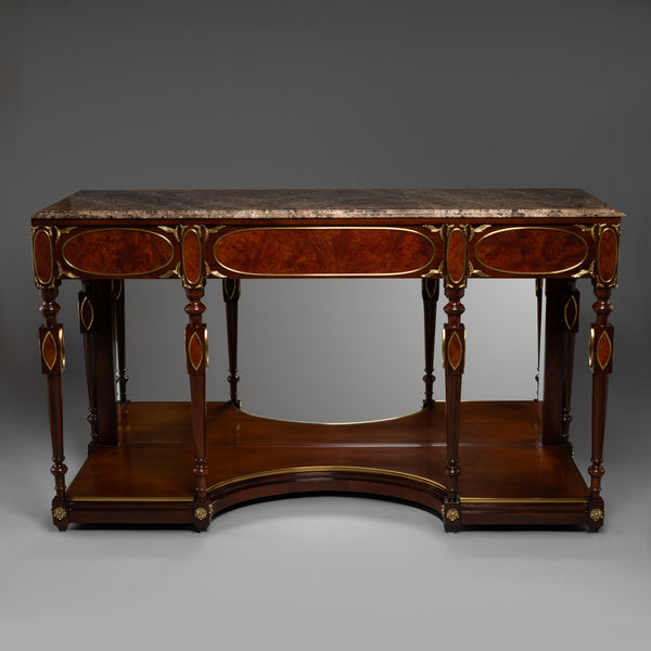 Empire Style Console Table with Marble Top and Brass Inlay Details