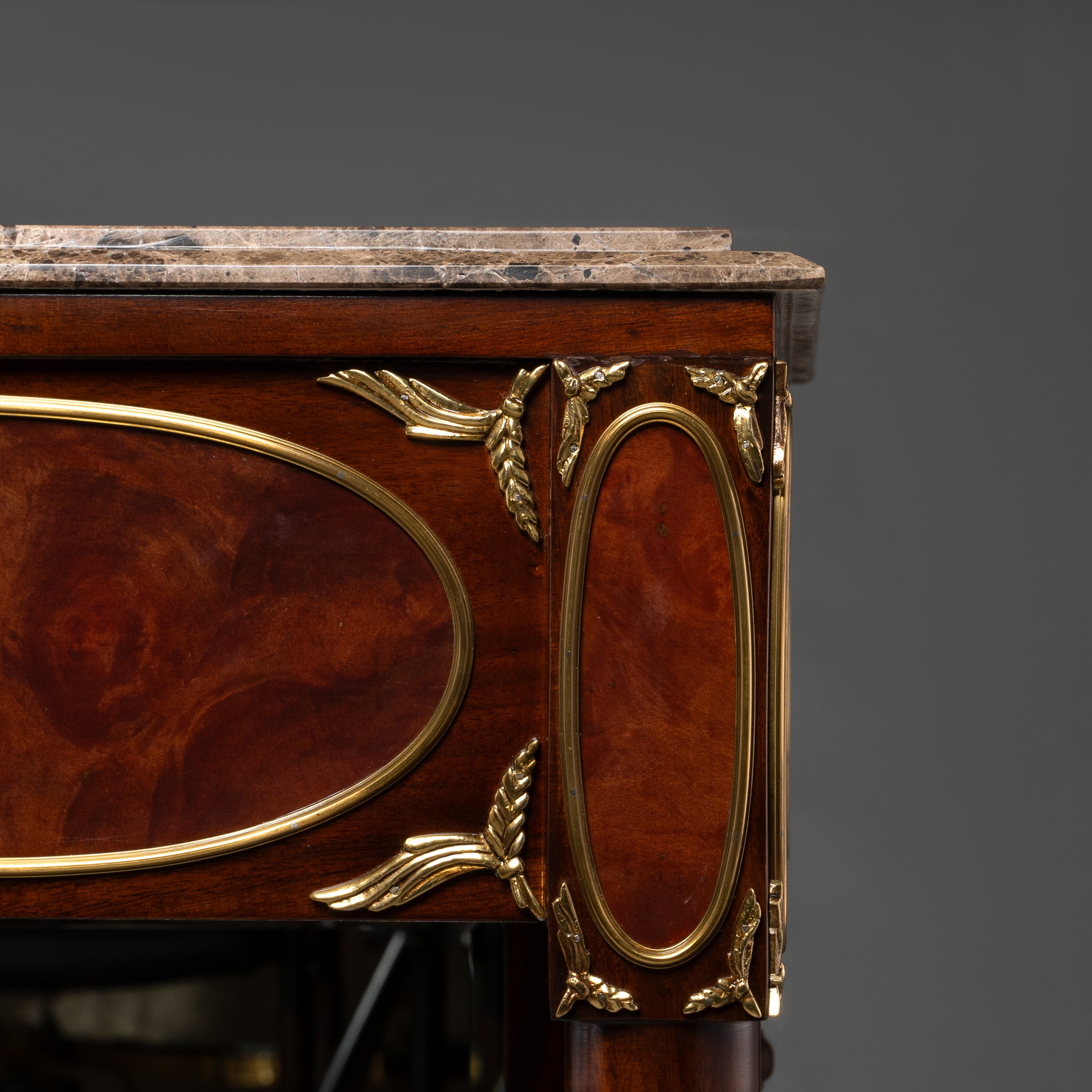 Empire Style Console Table with Marble Top and Brass Inlay Details