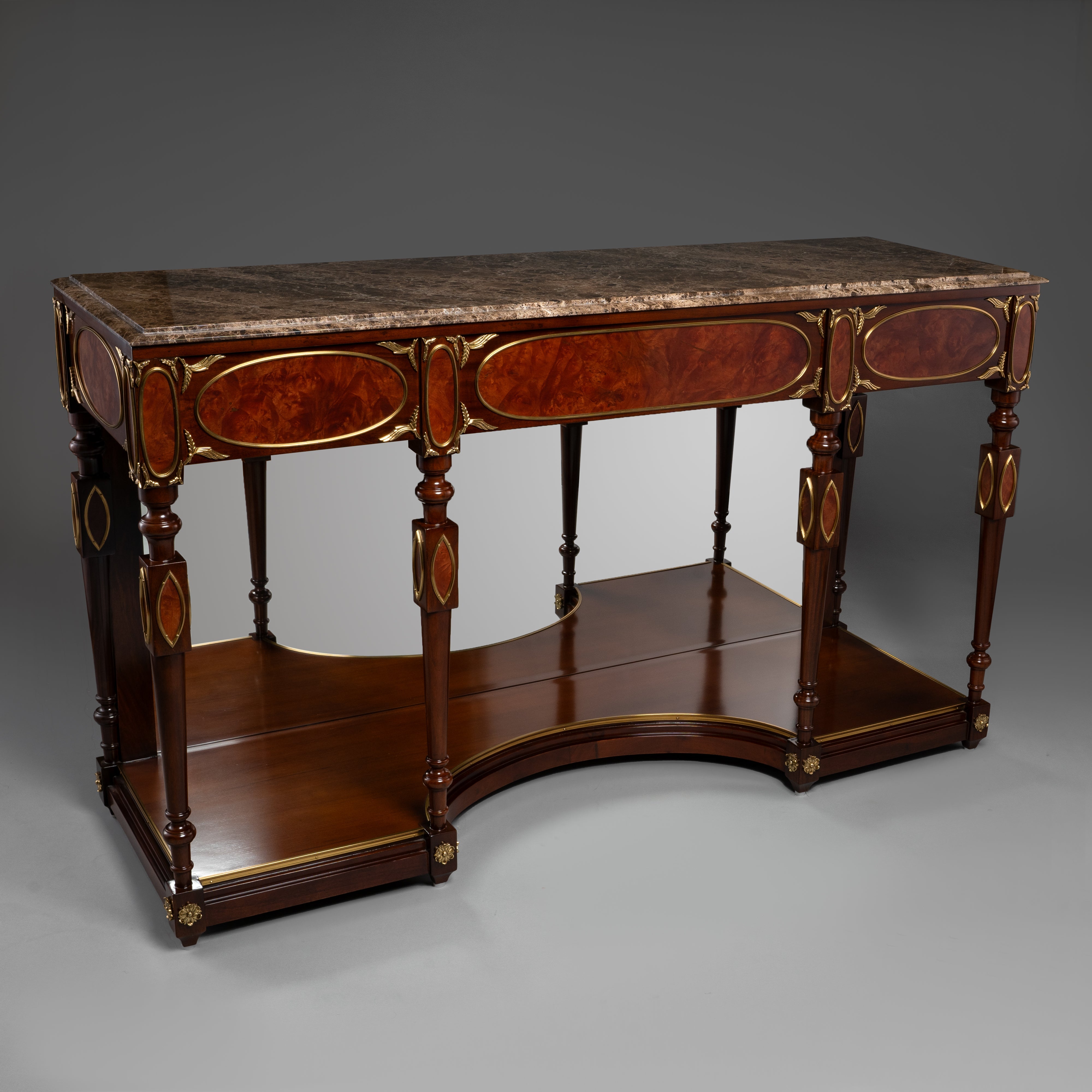 Empire Style Console Table with Marble Top and Brass Inlay Details