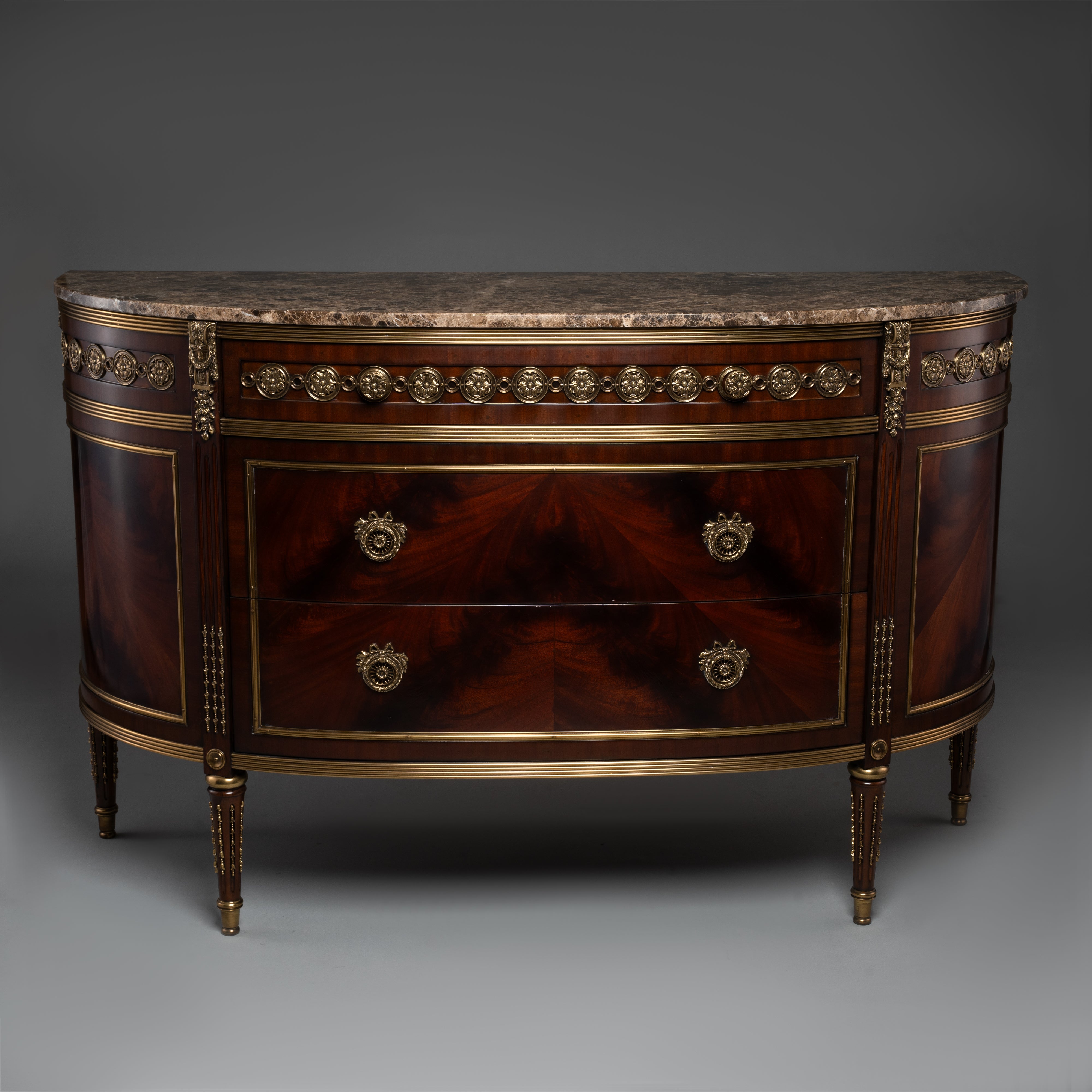 French Empire Style Demilune Commode with Marble Top and Brass Ornaments