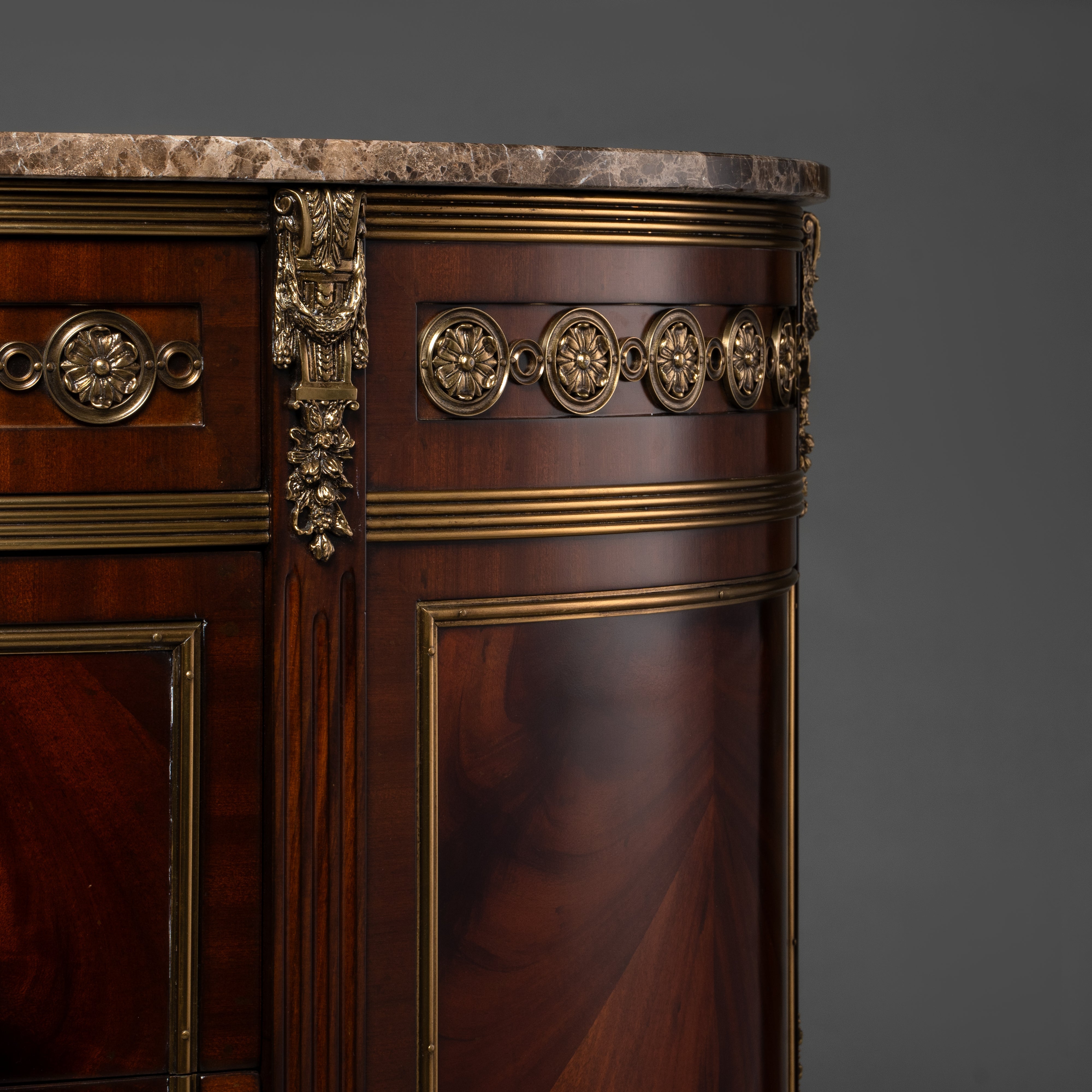 French Empire Style Demilune Commode with Marble Top and Brass Ornaments