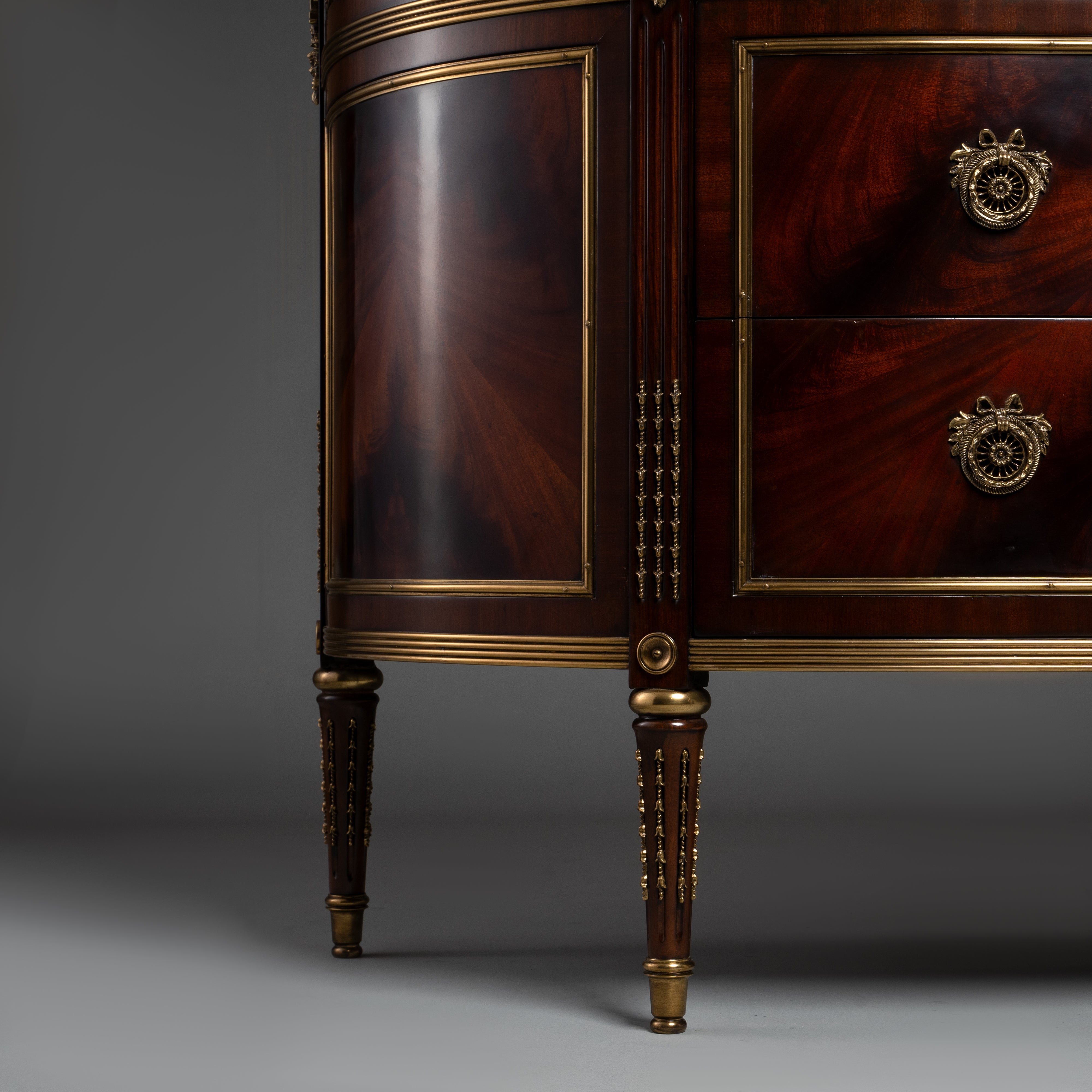 French Empire Style Demilune Commode with Marble Top and Brass Ornaments