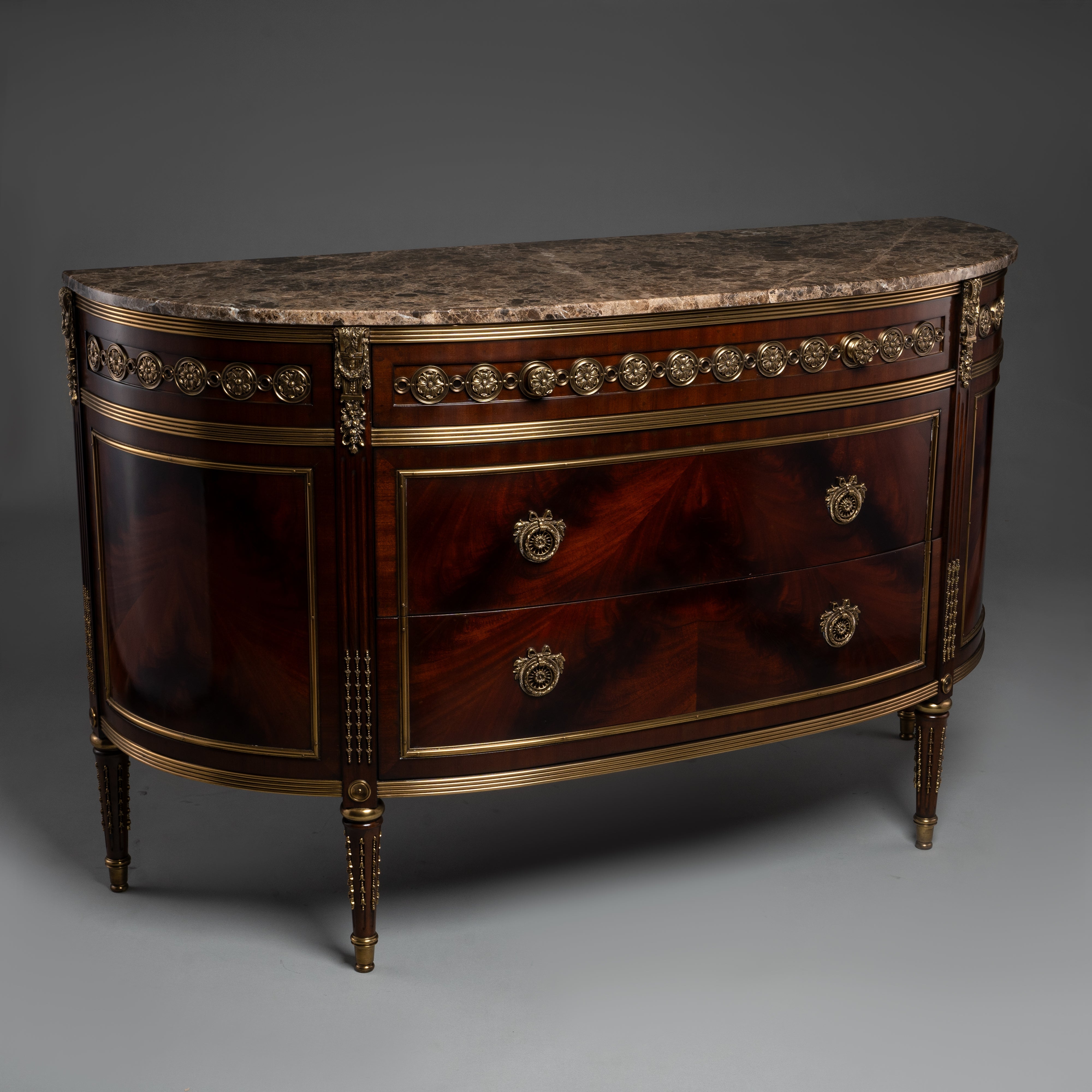 French Empire Style Demilune Commode with Marble Top and Brass Ornaments