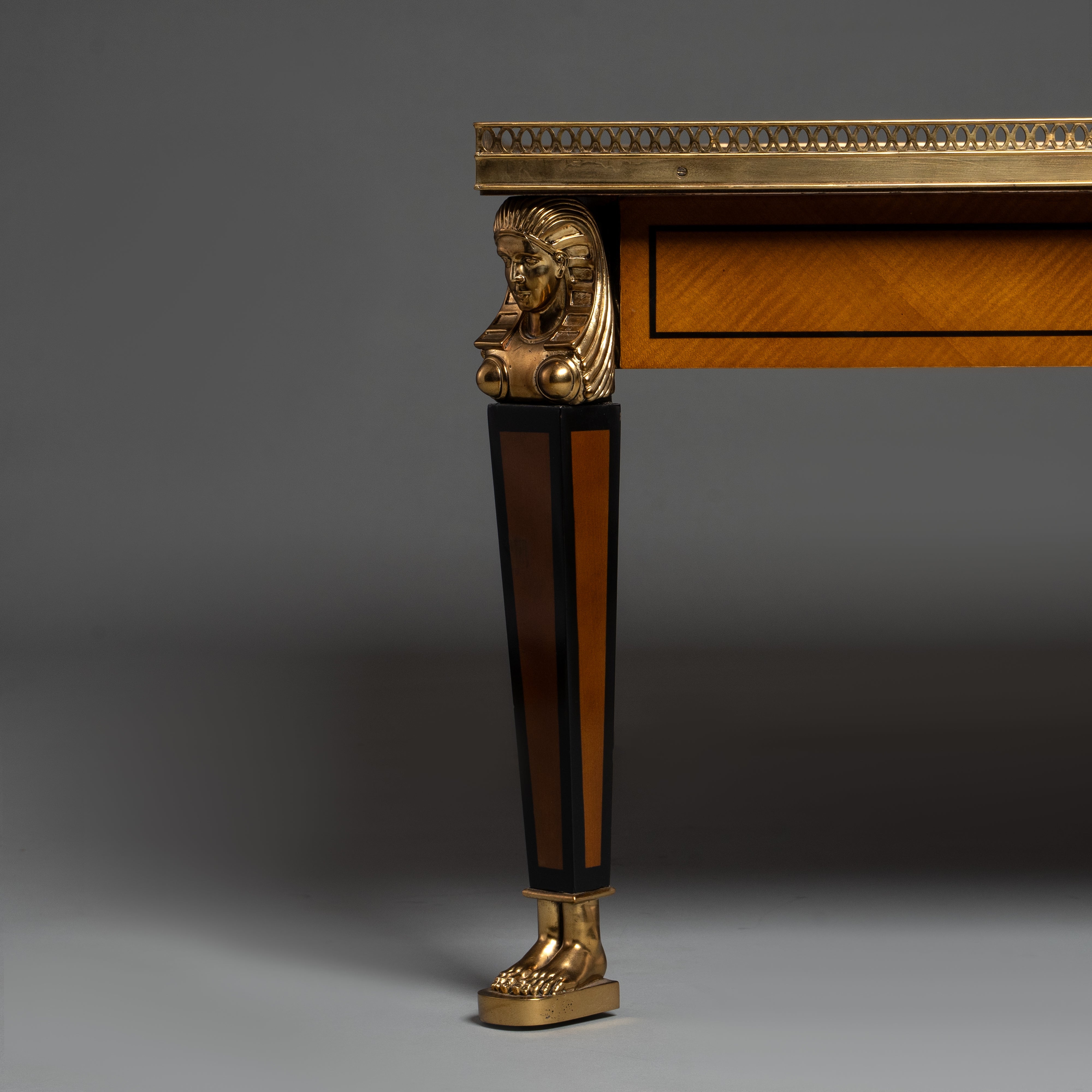 Empire Style Rectangular Table with Brass Detailing and Figural Legs