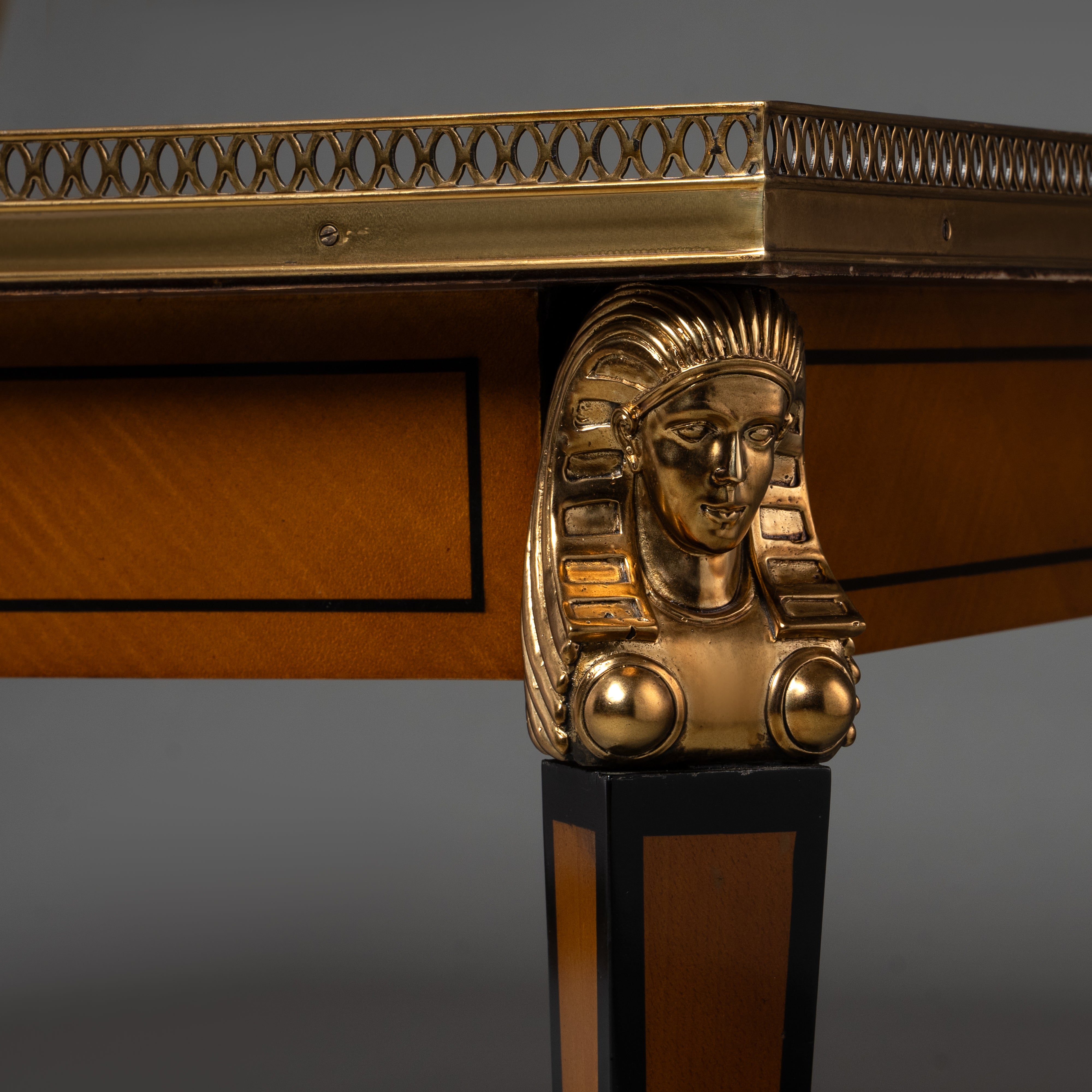 Empire Style Rectangular Table with Brass Detailing and Figural Legs
