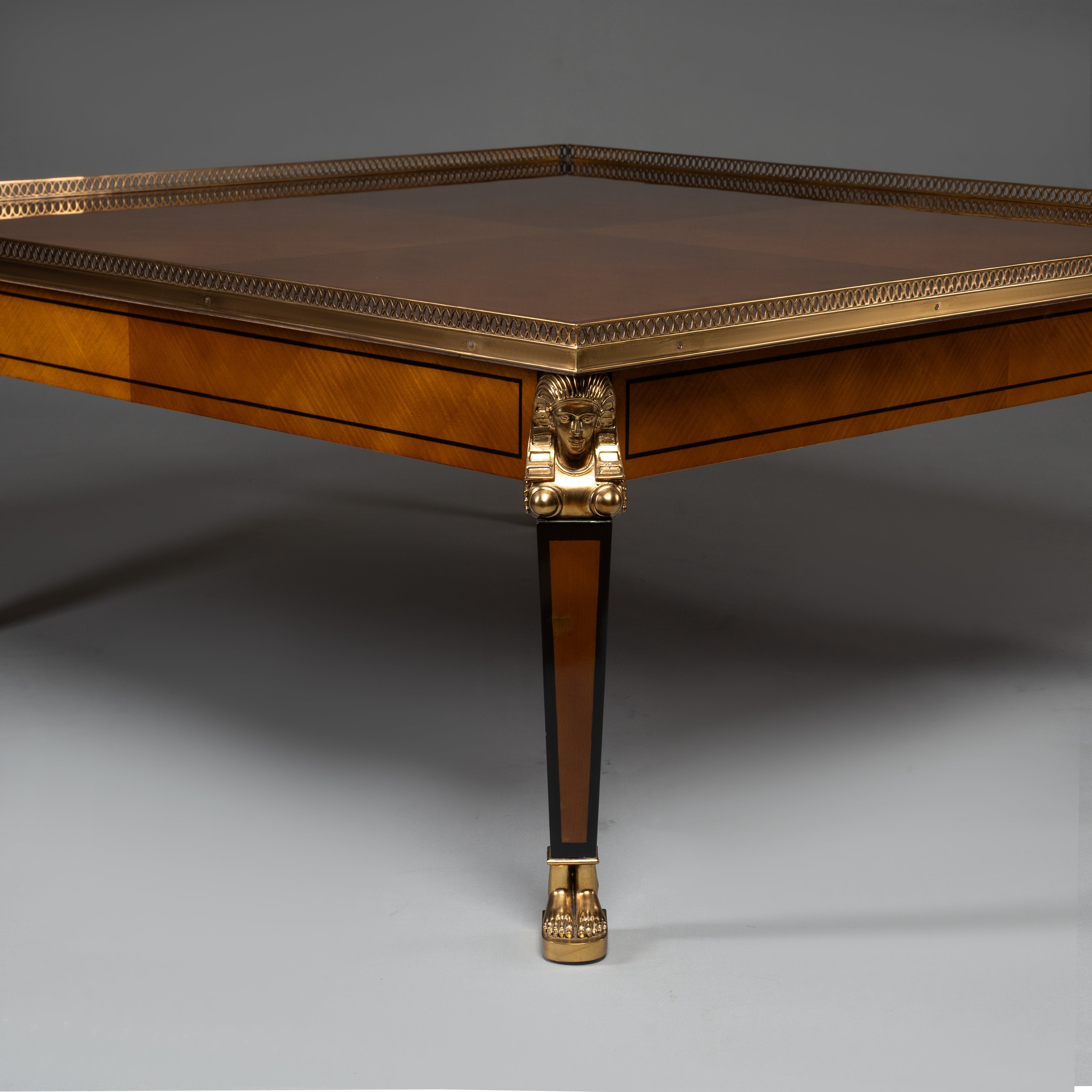 Empire Style Rectangular Table with Brass Detailing and Figural Legs