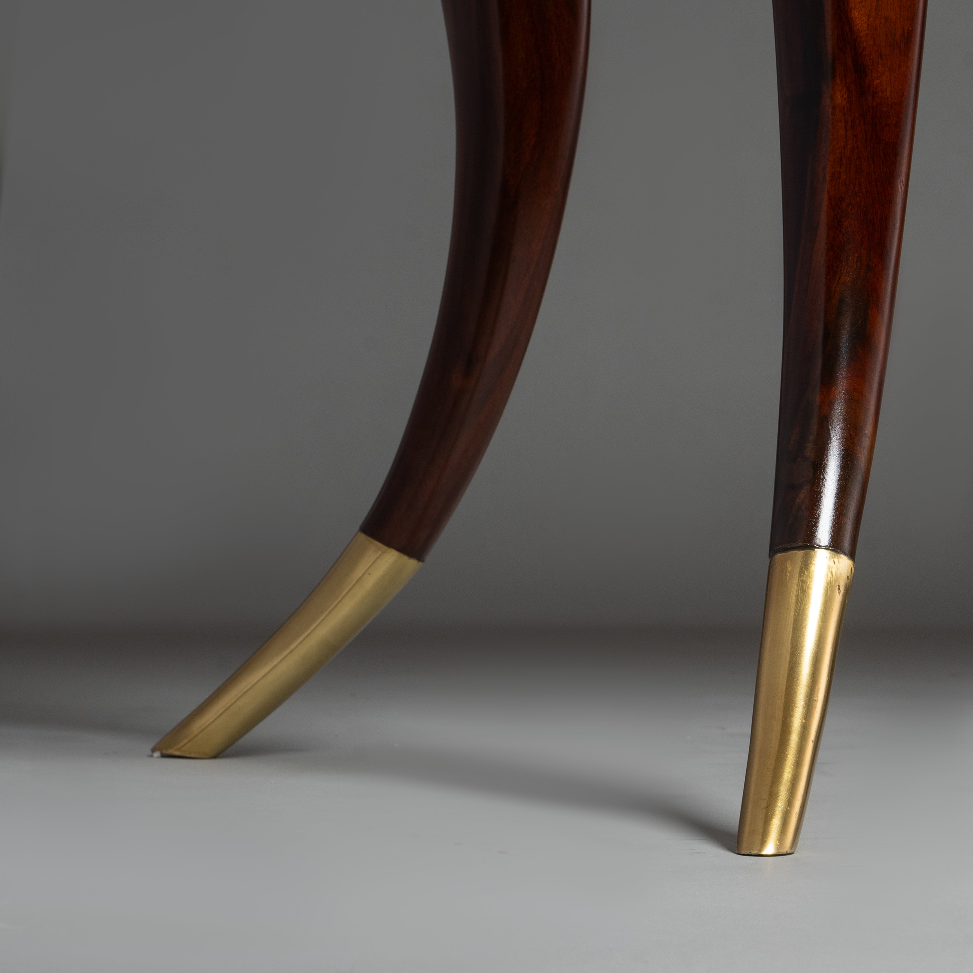 Modernist Console Table with Brass Accents and Curved Legs