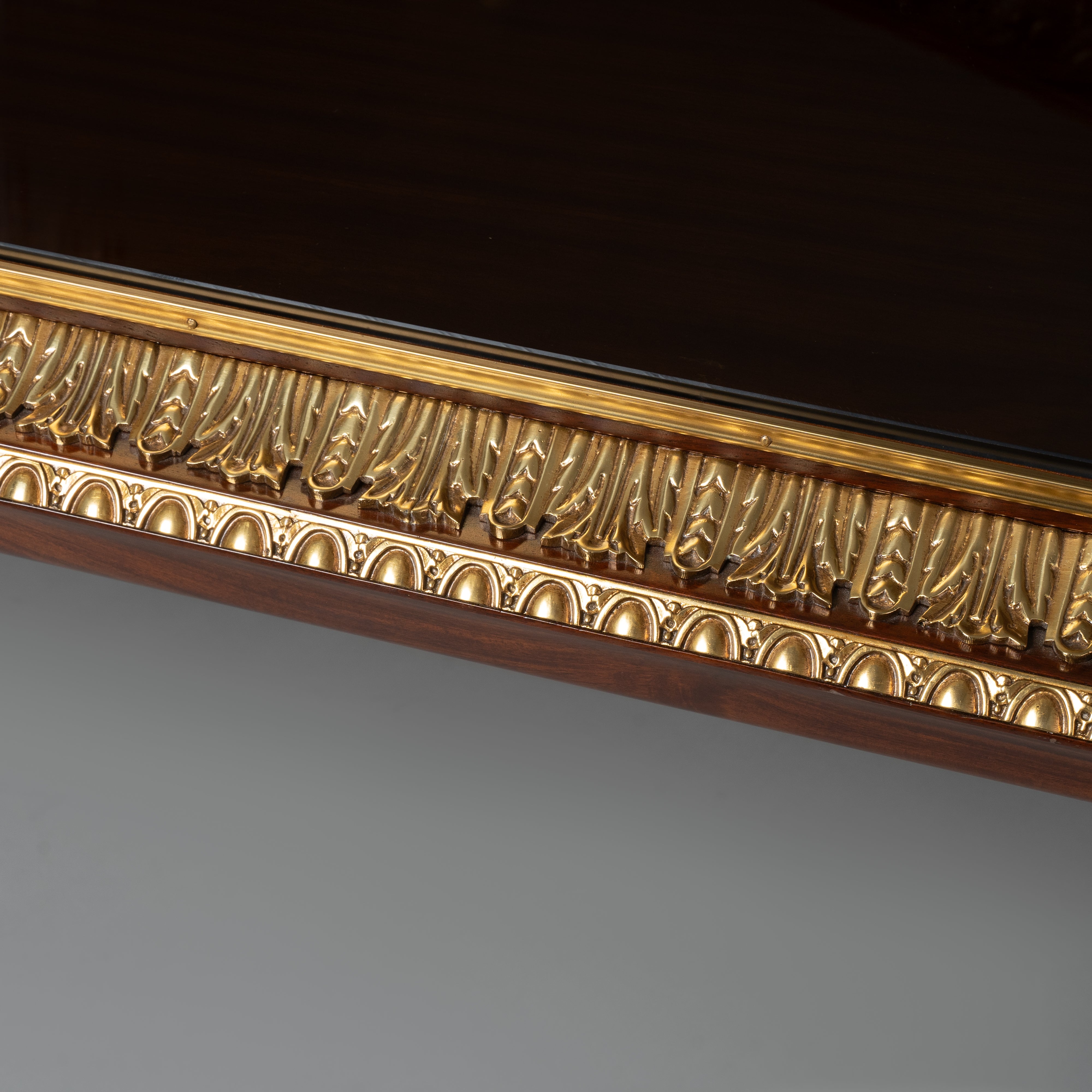 Modernist Console Table with Brass Accents and Curved Legs