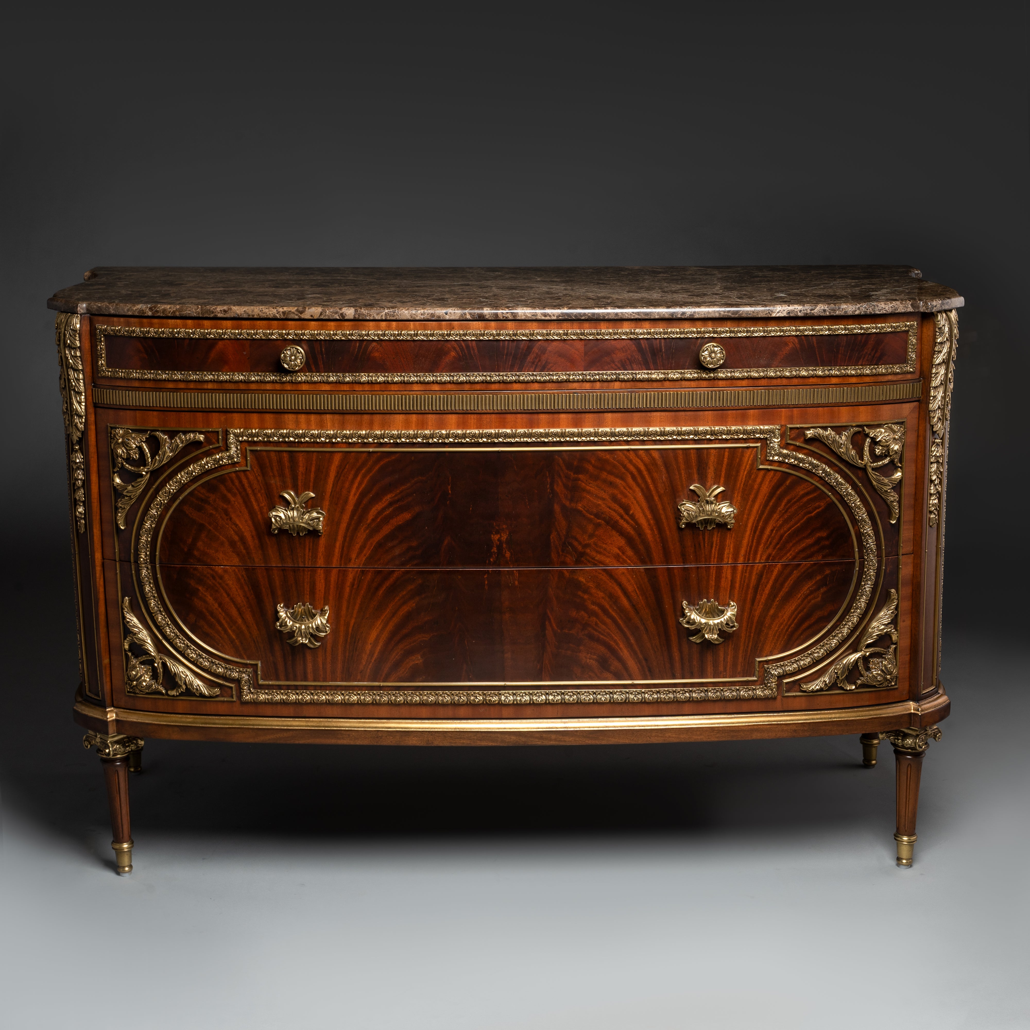 French Louis XVI Style Commode with Brass Ornaments and Marble Top
