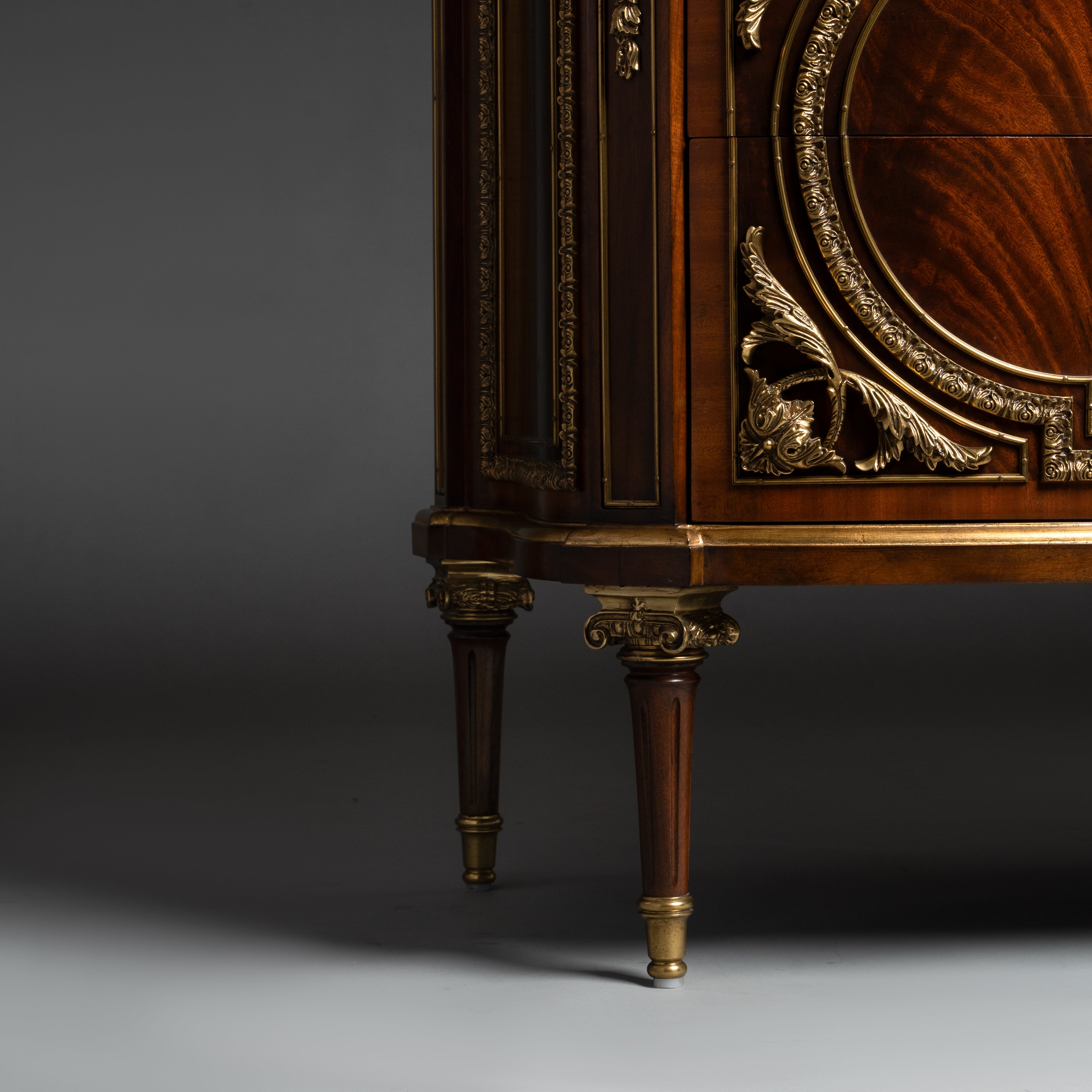 French Louis XVI Style Commode with Brass Ornaments and Marble Top