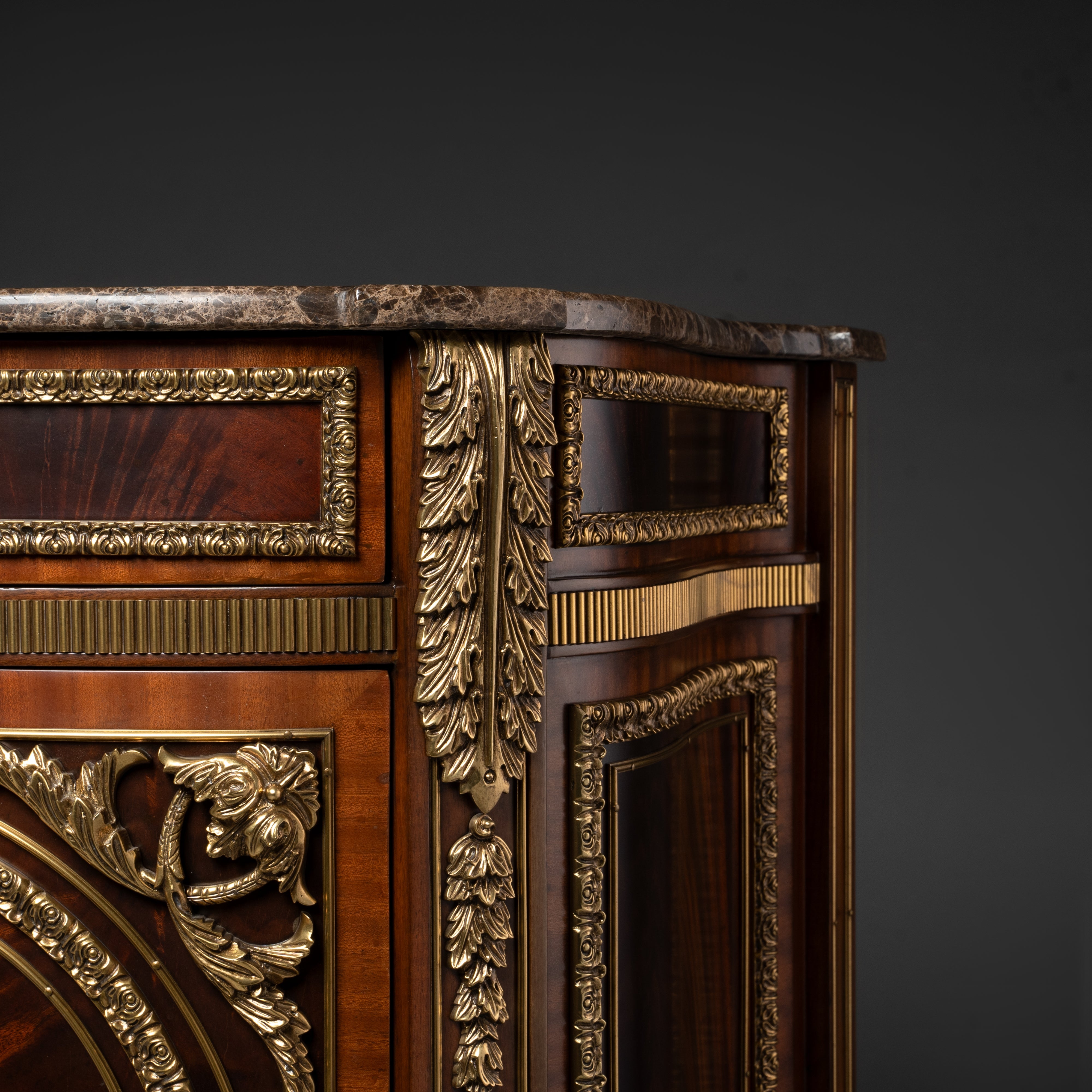 French Louis XVI Style Commode with Brass Ornaments and Marble Top