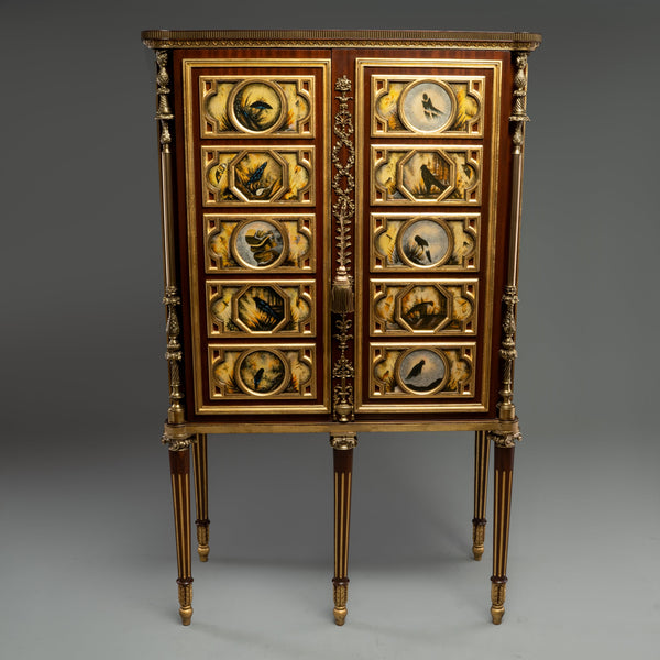 Louis XVI Style Cabinet with Painted Panels and Brass Detailing