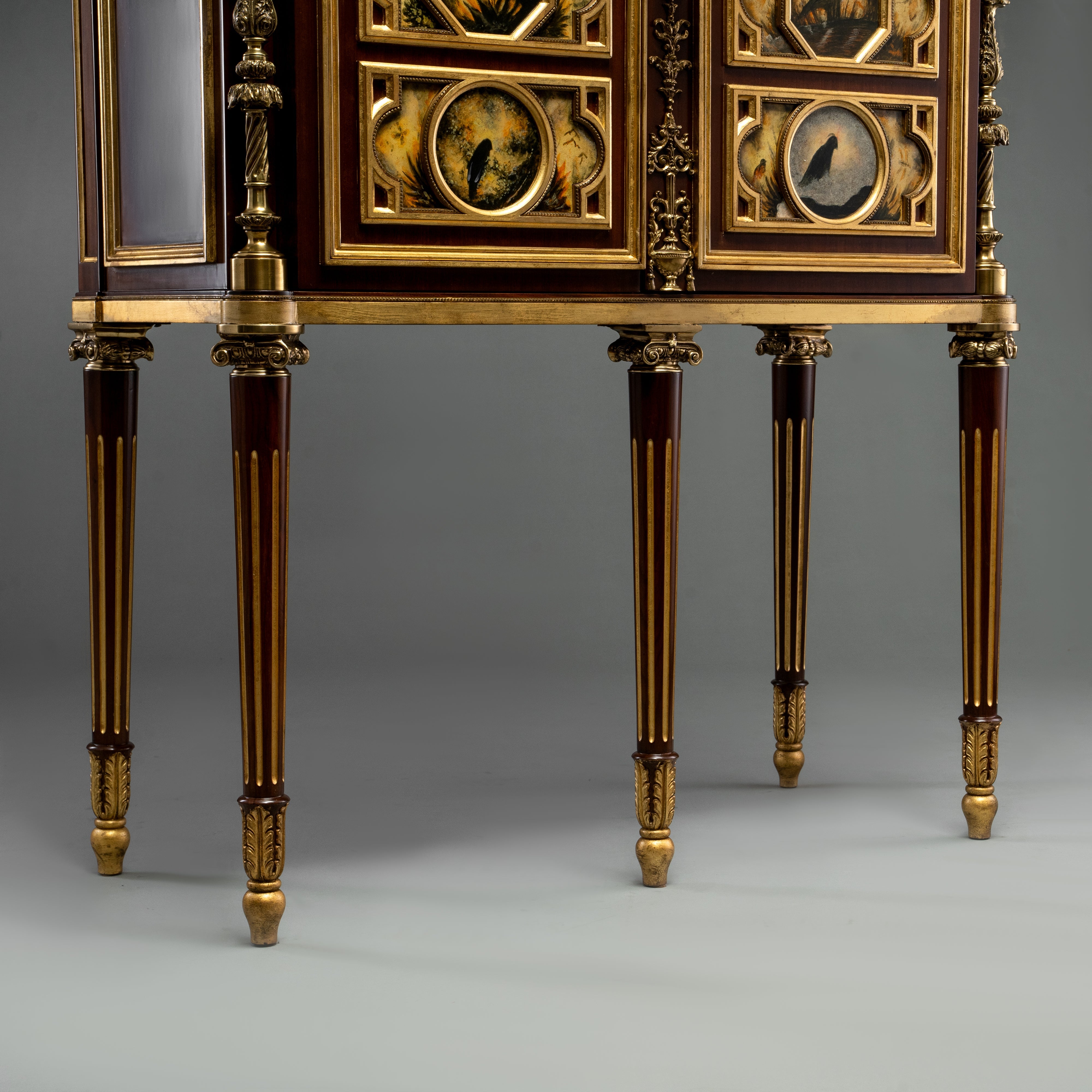 Louis XVI Style Cabinet with Painted Panels and Brass Detailing