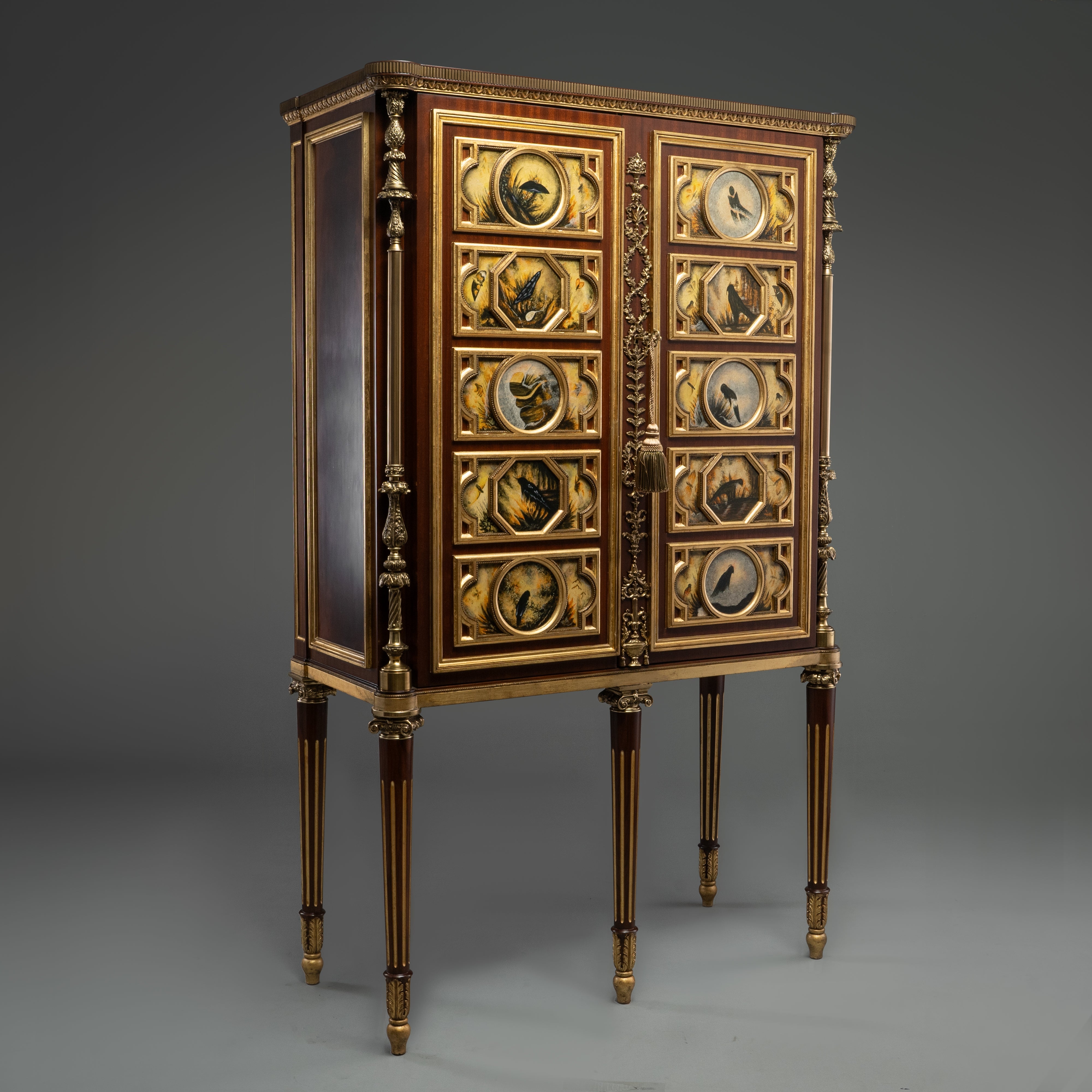 Louis XVI Style Cabinet with Painted Panels and Brass Detailing