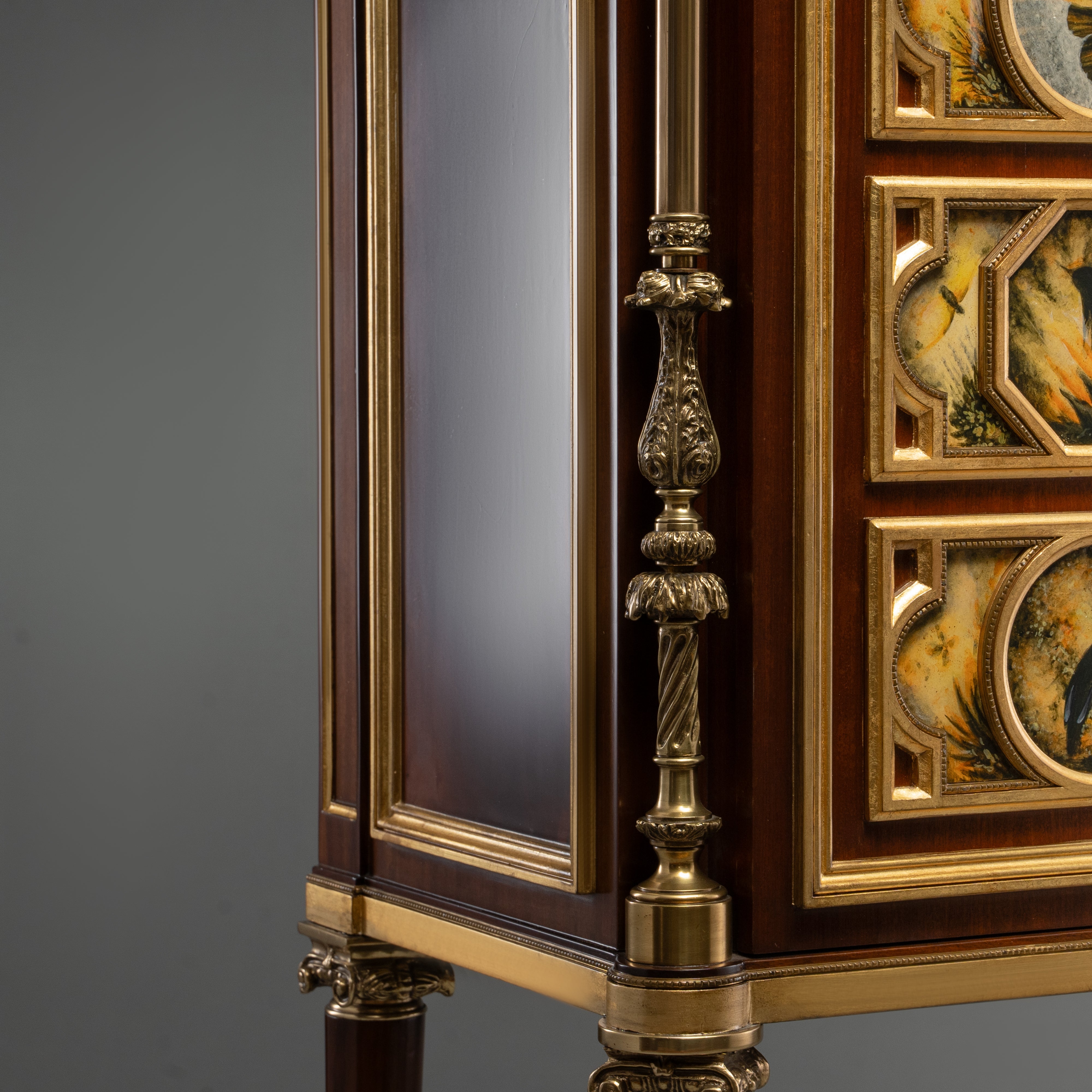 Louis XVI Style Cabinet with Painted Panels and Brass Detailing