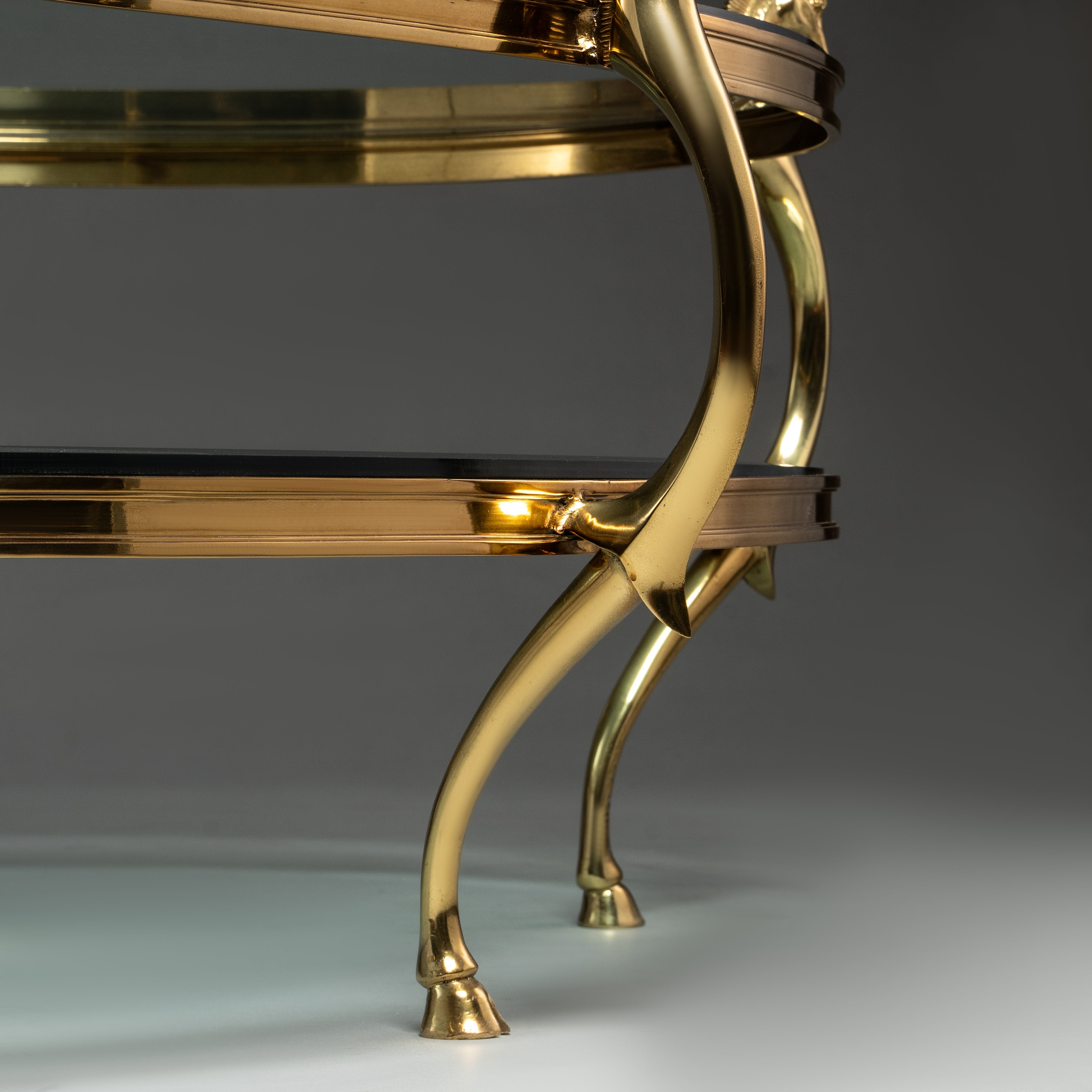 Mid-Century Brass and Glass Coffee Table with Horse Head Details