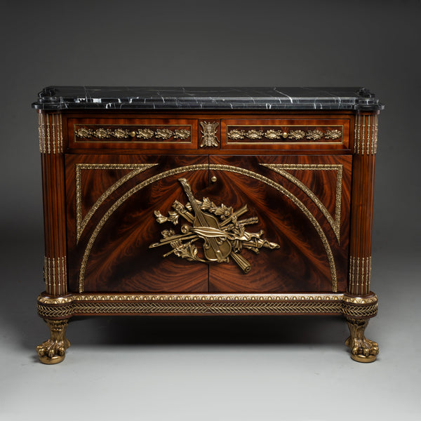 Empire Style Mahogany Cabinet with Black Marble Top and Brass Ornaments