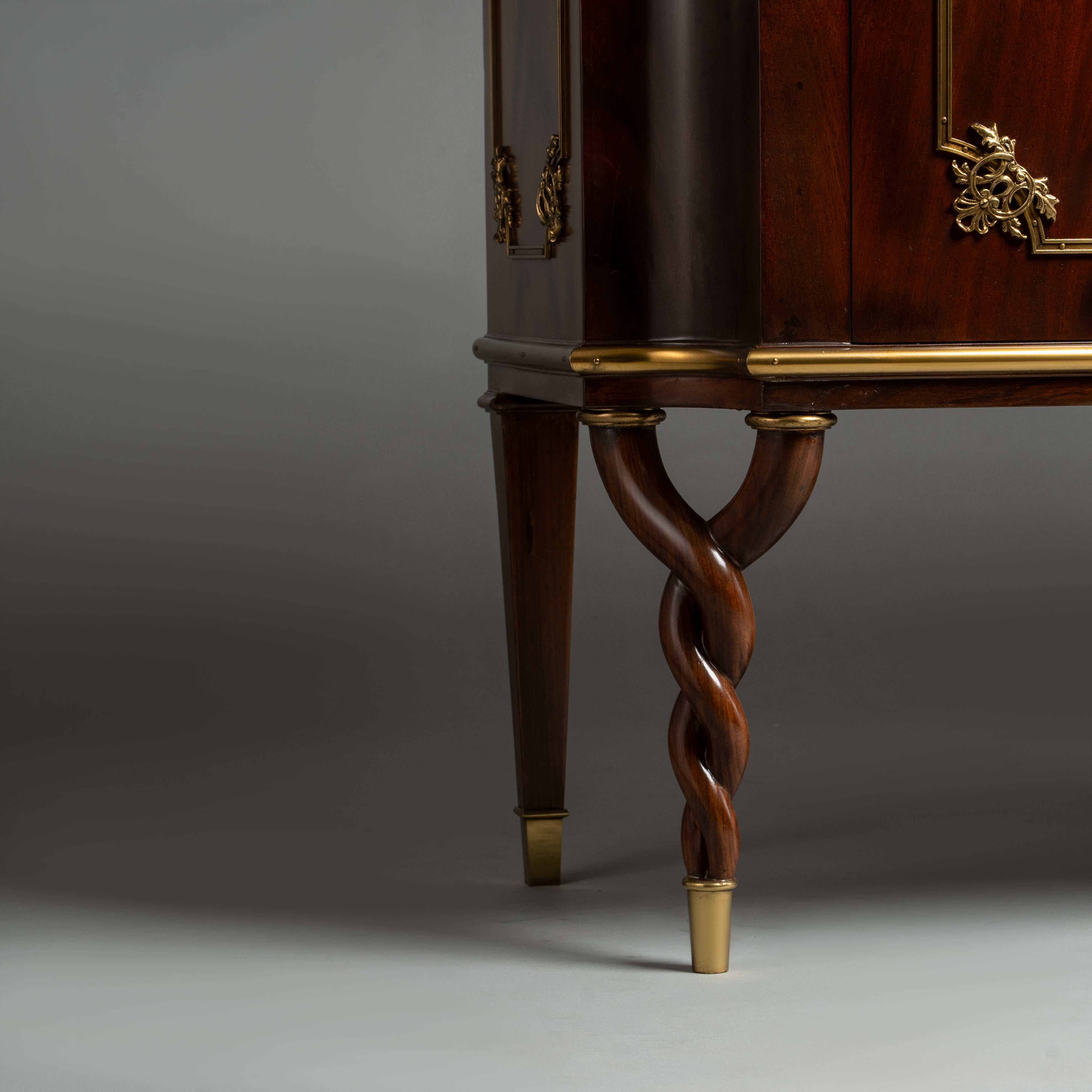 Louis XVI Style Mahogany Cabinet with Brass Detailing and Twisted Legs